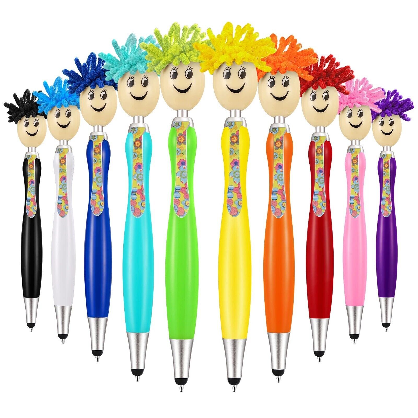 10 Pcs Cute and Creative Touch Screen Ballpoint Pen with Duster Doll Head 