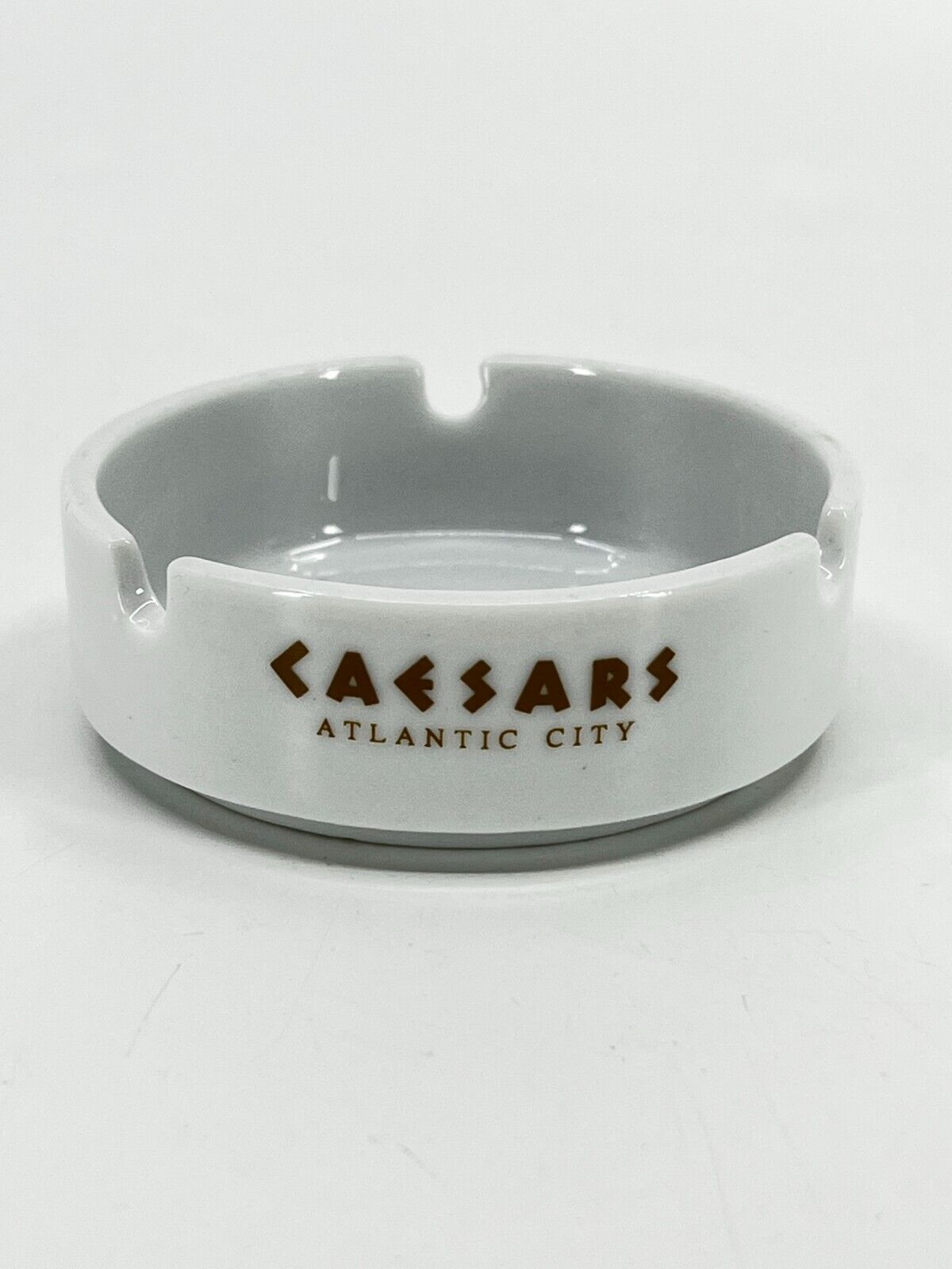 Vintage Caesars Atlantic City Casino Souvenir Ashtray - White Ceramic MINT