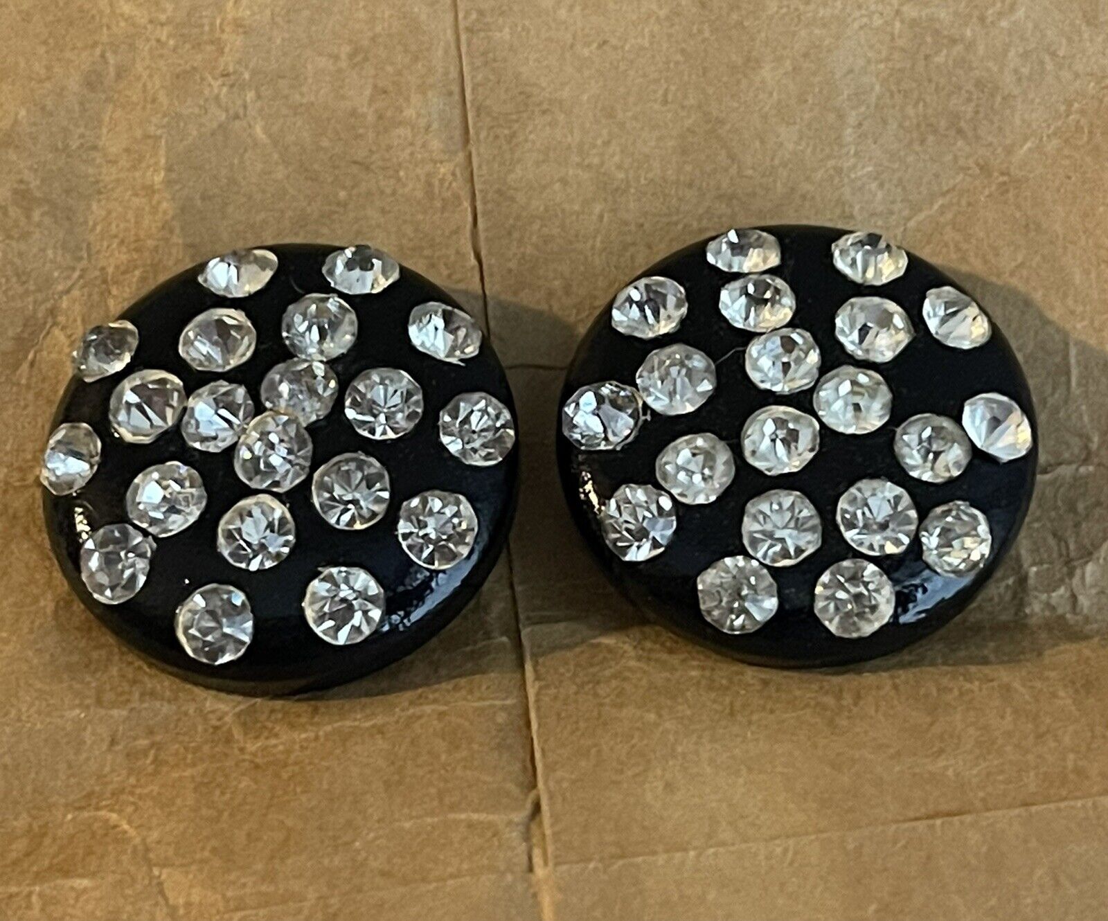 Unused MCM Vintage 1950s Buttons Set of 2 Black Jewel Rhinestone Shank 1.25”