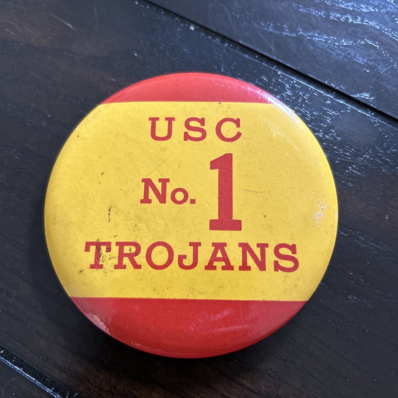 Vintage USC No. 1 Trojans Button Pinback Lapel Pin 3.5 in Diam University So Cal