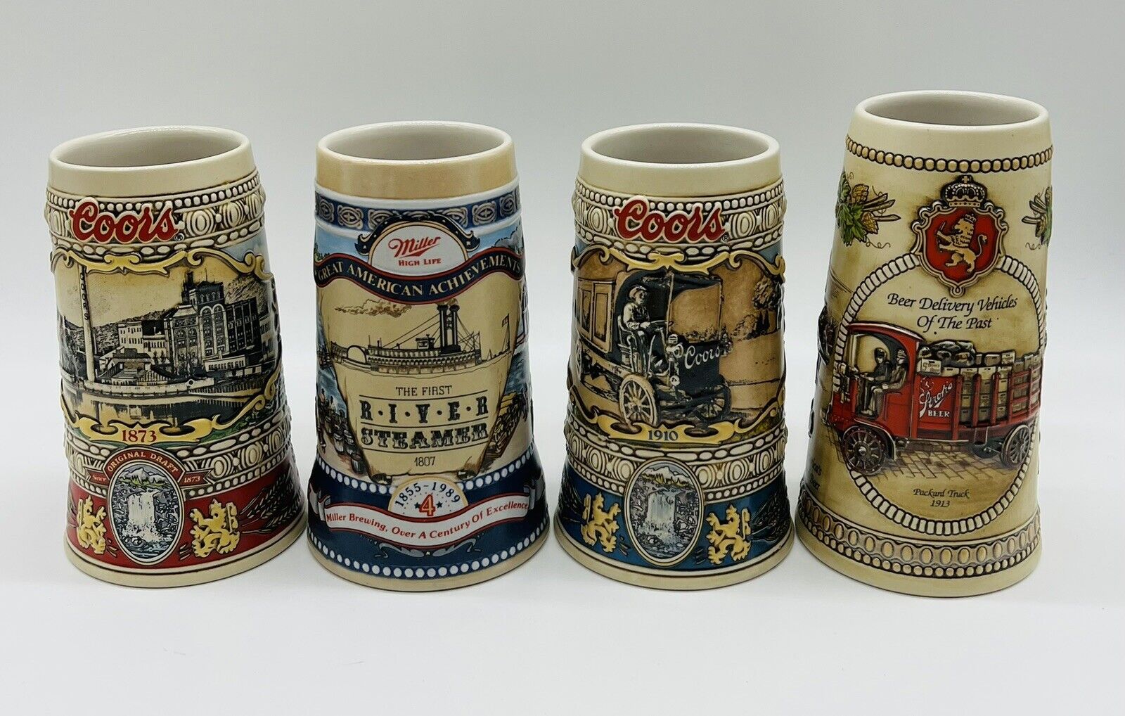 VTG Coors 1988-89 Coors Strohs Miller Collectors Edition Beer Stein Mug LOT OF 4
