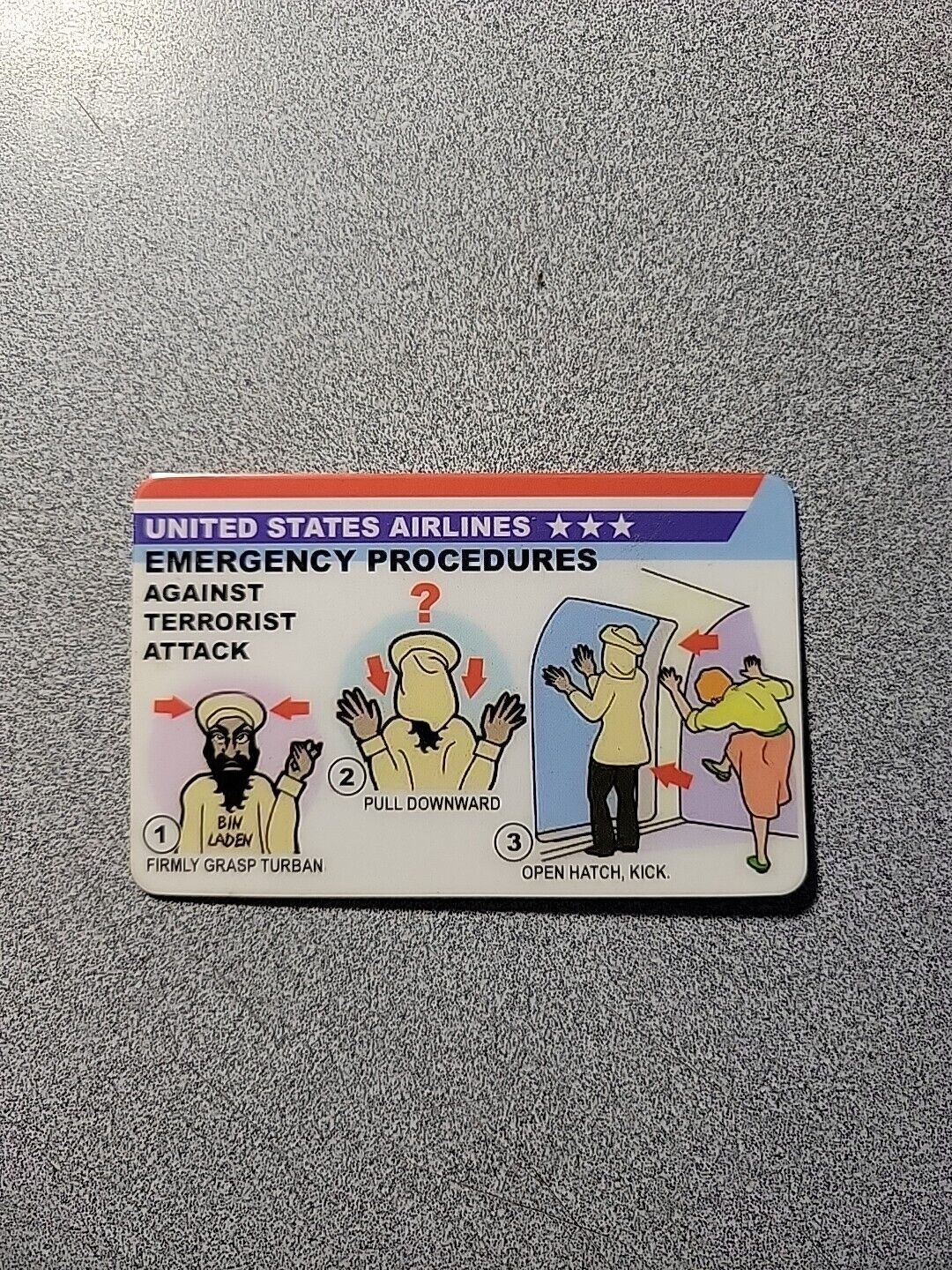 United States Airlines Emergency Procedures ID Card. Novelty.