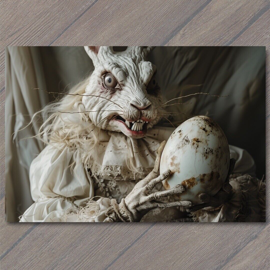 POSTCARD Rabbit Weird Creepy Vibe Easter Bunny Scary Mask Cult Strange Unusual