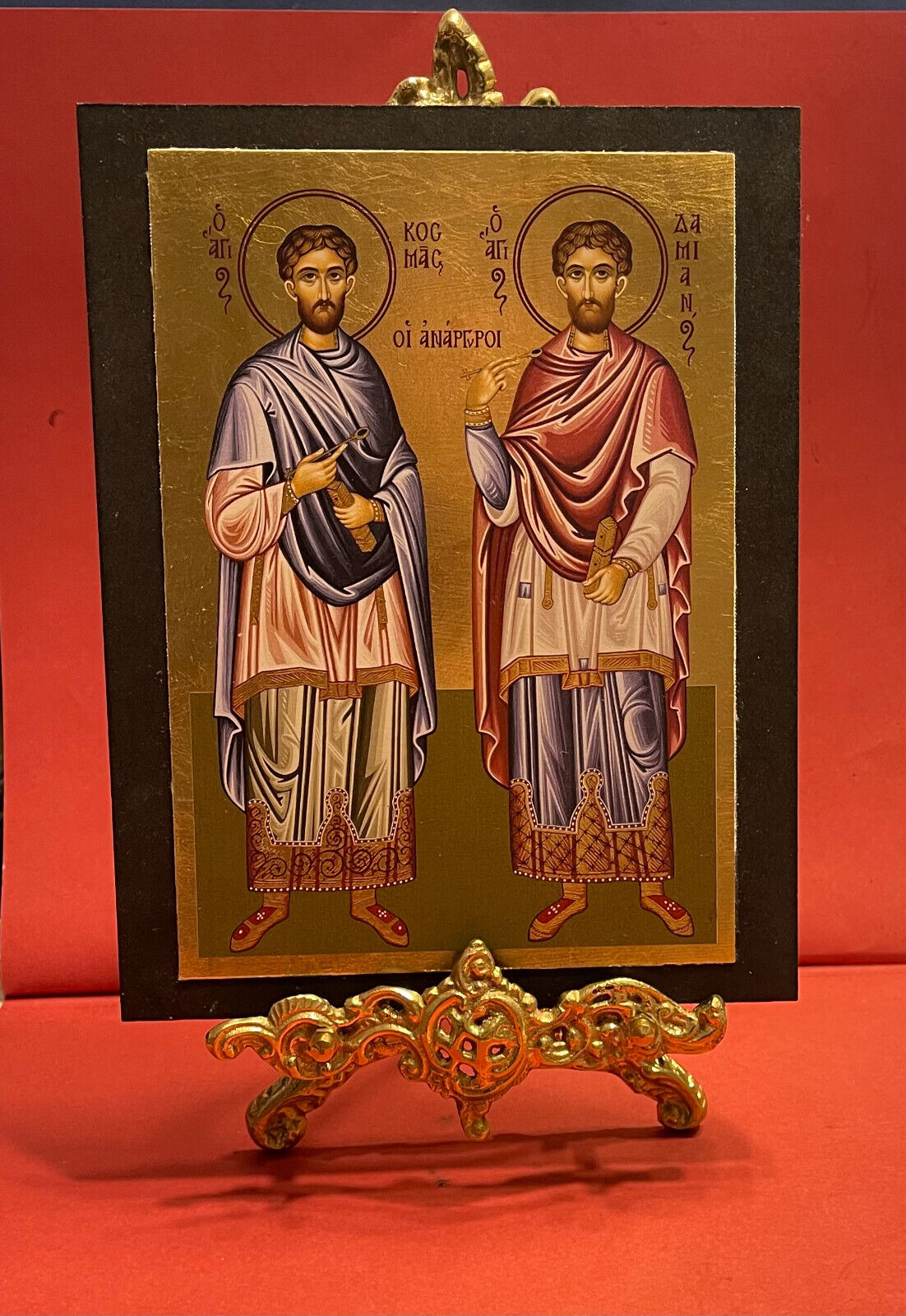 SAINTS COSMAS AND DAMIAN, THE HOLY UNMERCENARIES,Silkscreen on Canvas 7×9 inches