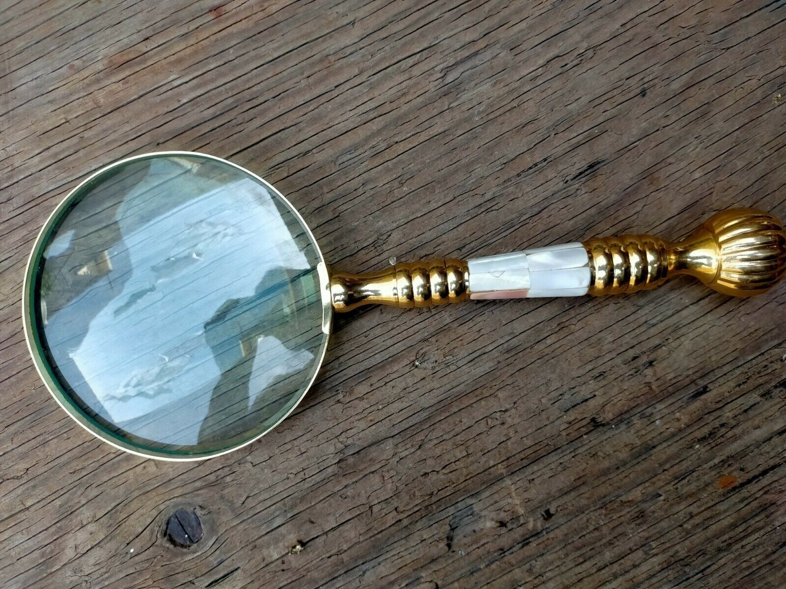 Antique Brass & Mother of Pearl Magnifying Glass Map Reading Magnifier Glass Gif