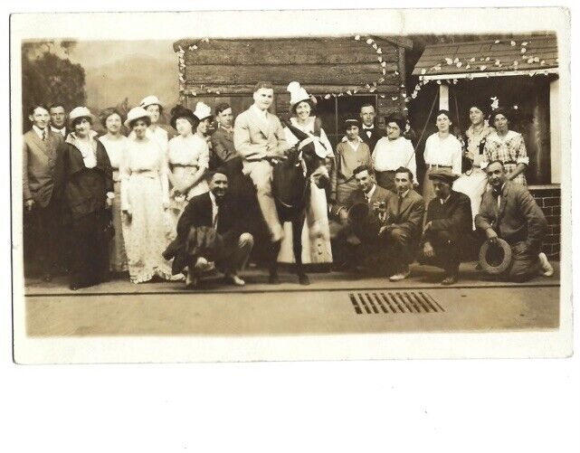 c1900s Funny Party Photo Men Women Mule Dressy RPPC Photo Postcard