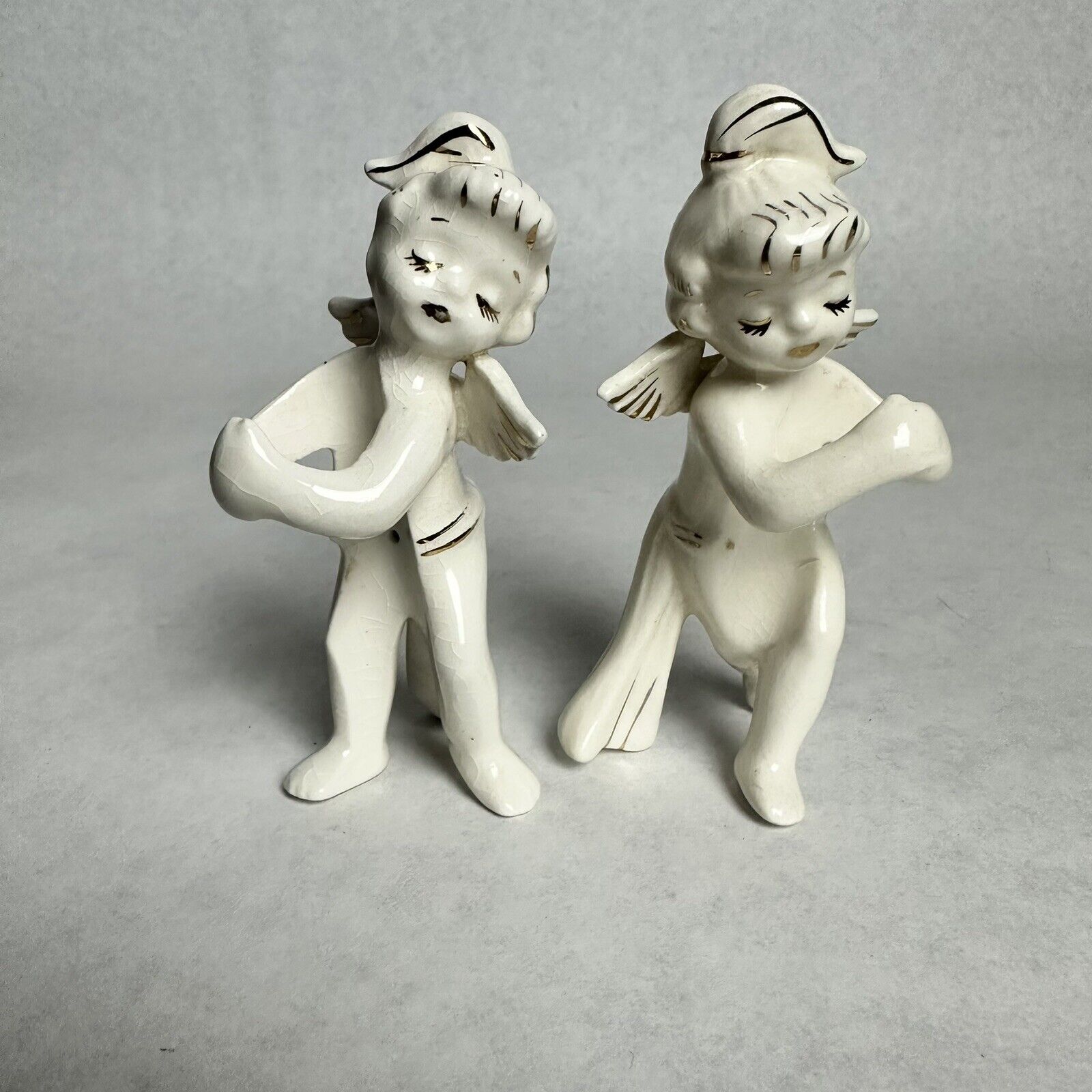 2 Vintage Holt Howard Cherub Angels Christmas Taper Candle Climbers