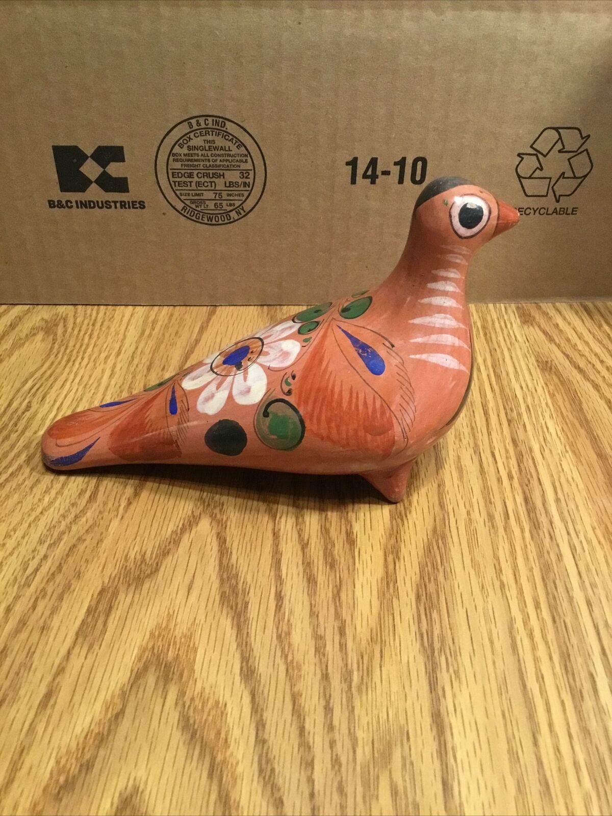 Tonala Mexican Pottery Folk Art Bird Figurine Hand Painted Vintage Pigeon Dove