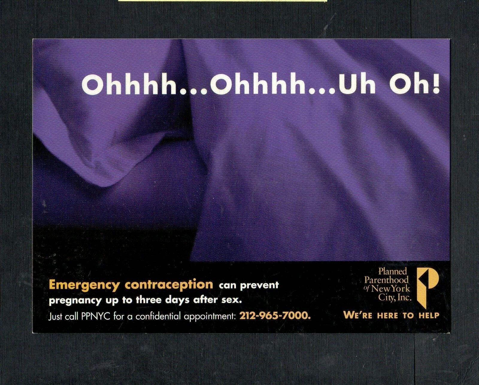 N185 Chrome Postcard 4x6 Ad Planned Parenthood of NYC Emergency Contraception