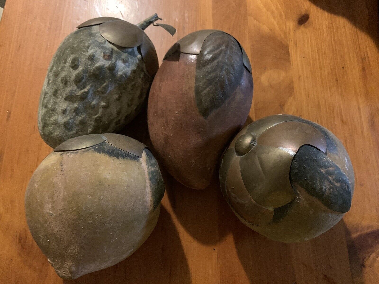 Large Vintage Terracotta Clay And Metal Fruits