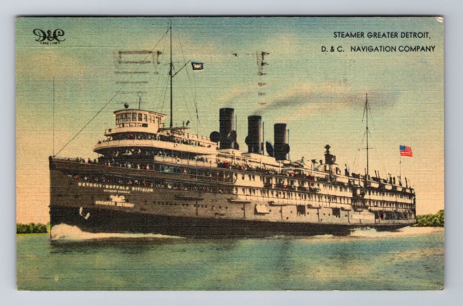 Steamer Greater Detroit, Ship, Transportation, Antique, Vintage c1947 Postcard