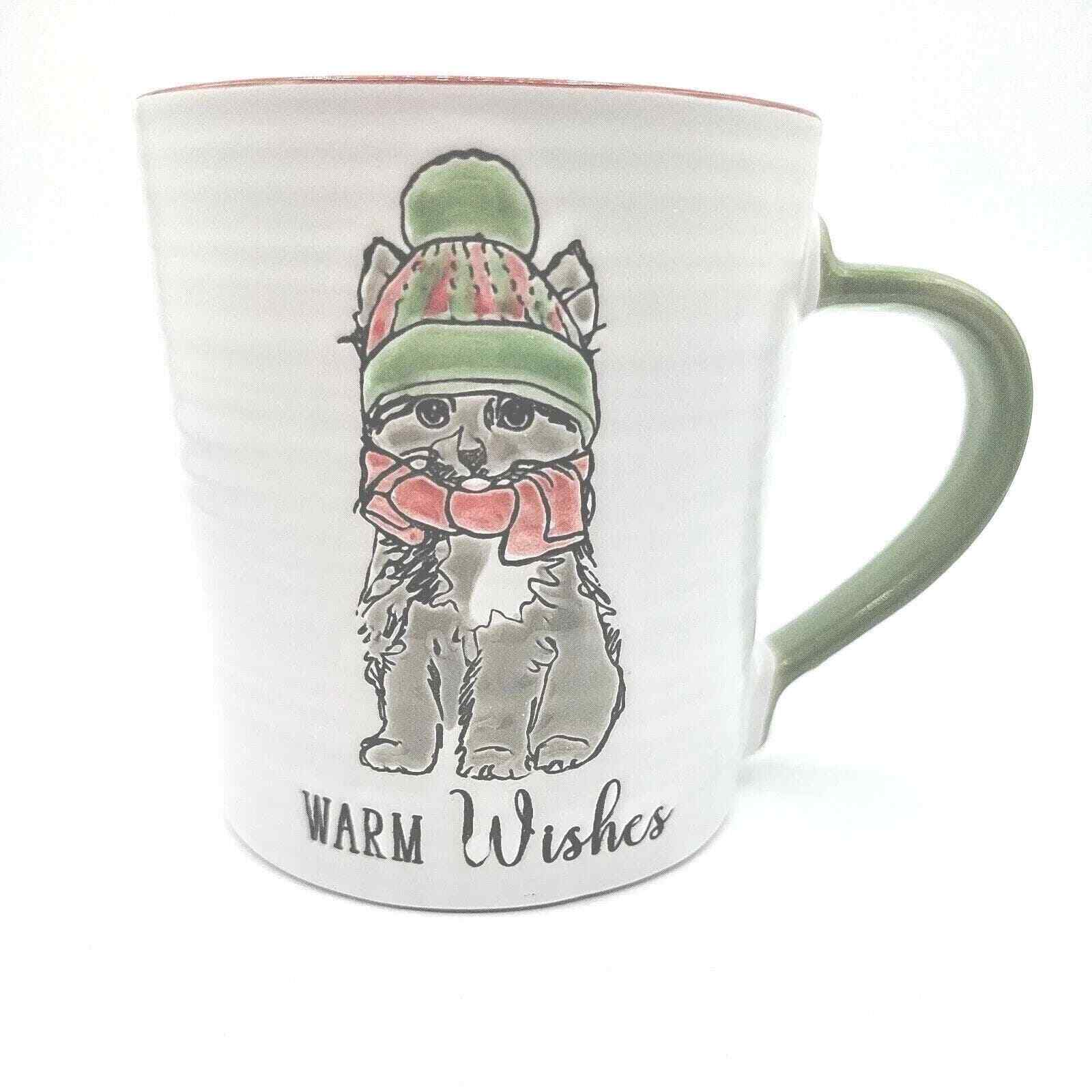 Christmas Cat Mug, Madison Studio Mug Warm Wishes Winter Cat 16 Oz Christmas Mug