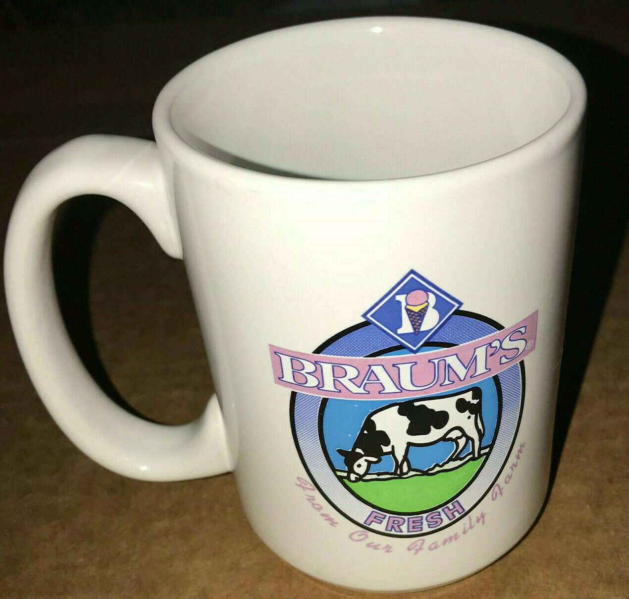Vintage BRAUM'S Ice Cream & Dairy Restaurant Cow Large Coffee Cup Mug 12OZ MILK