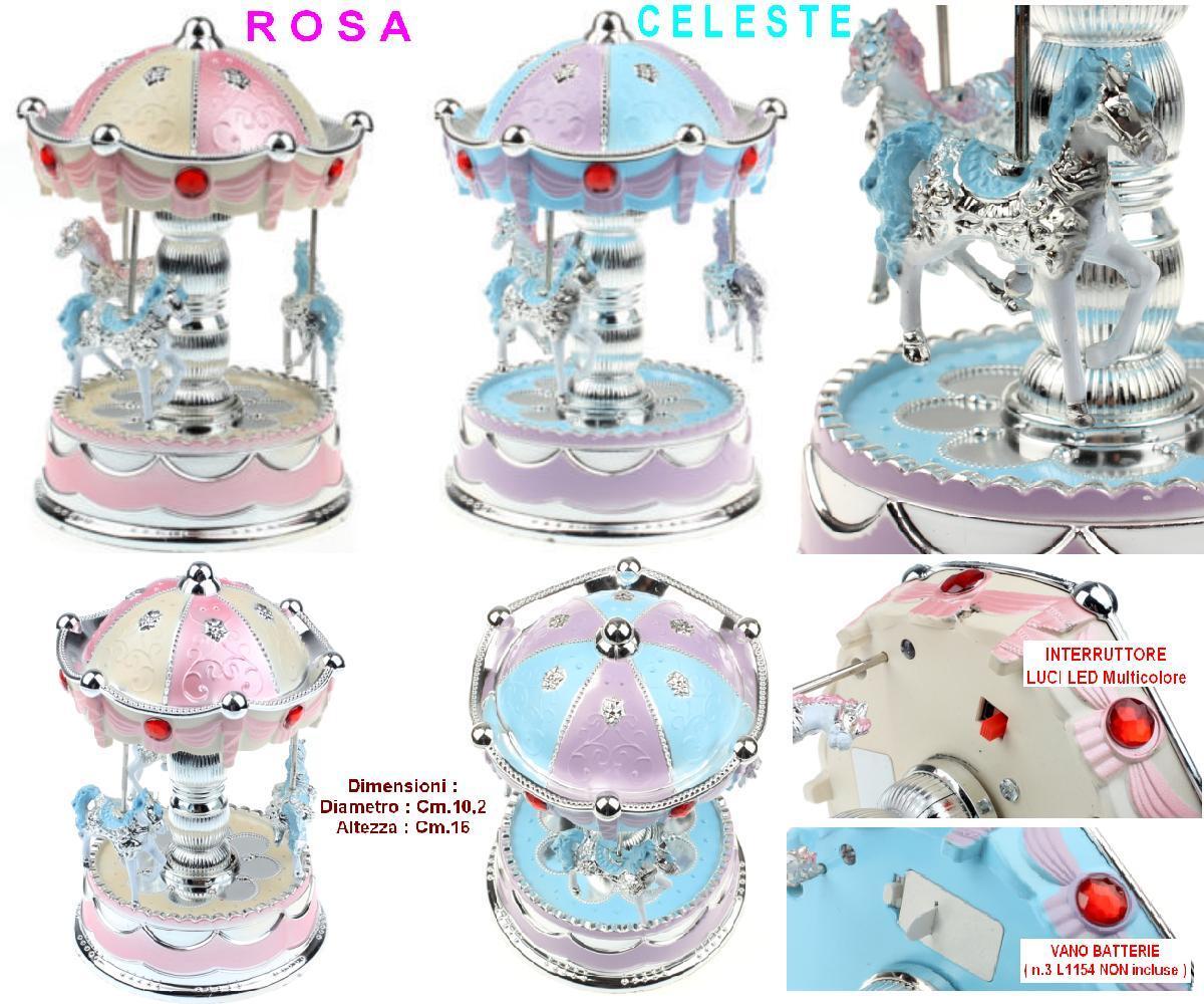 Carousel Pink Musical For Elisa Mechanical With Horses H.Cm.16 Lights LED Zs / R