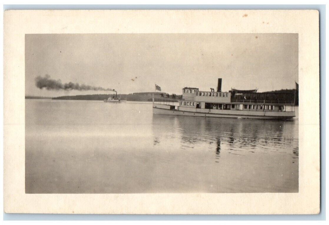 c1920's Steamer Steamships Boat Shore View RPPC Photo Unposted Postcard