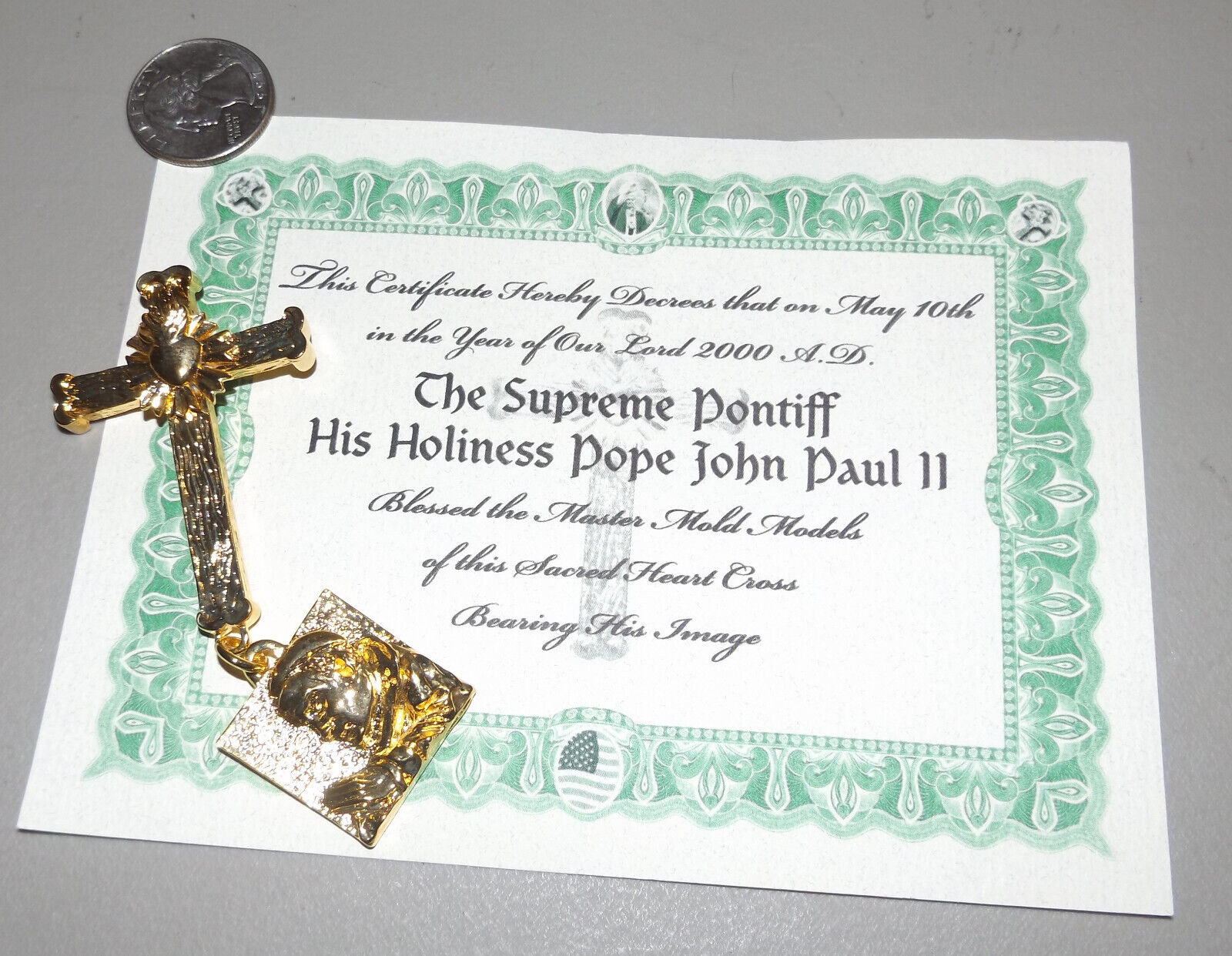 Blessed By SAINT Pope John Paul II Medallion Gold Plated Cross And Image
