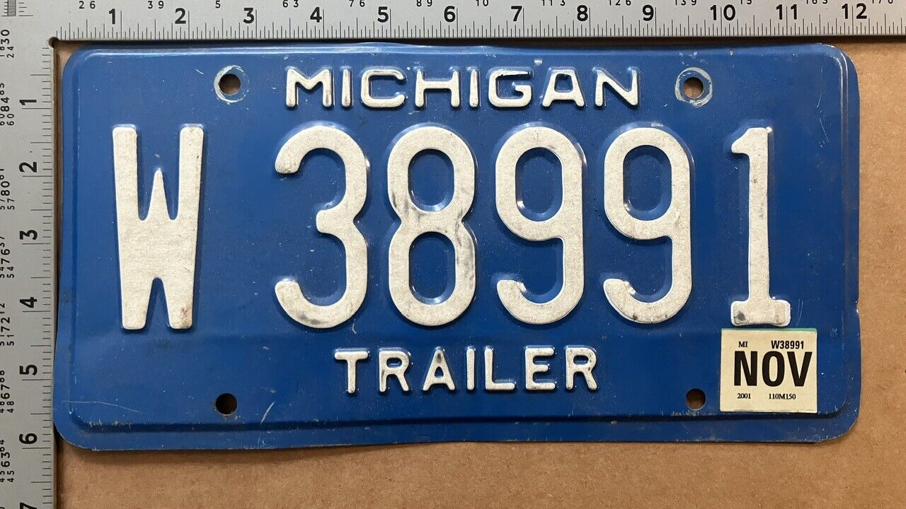 1984 Michigan trailer license plate W 38991 YOM DMV clear Ford Chevy Dodge 5813
