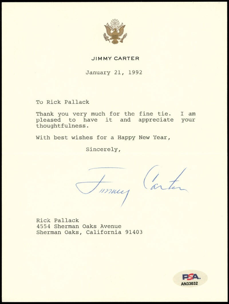 Pres. Jimmy Carter Autograph - Signed Letter, Jan. 21, 1992 - PSA Authenticated