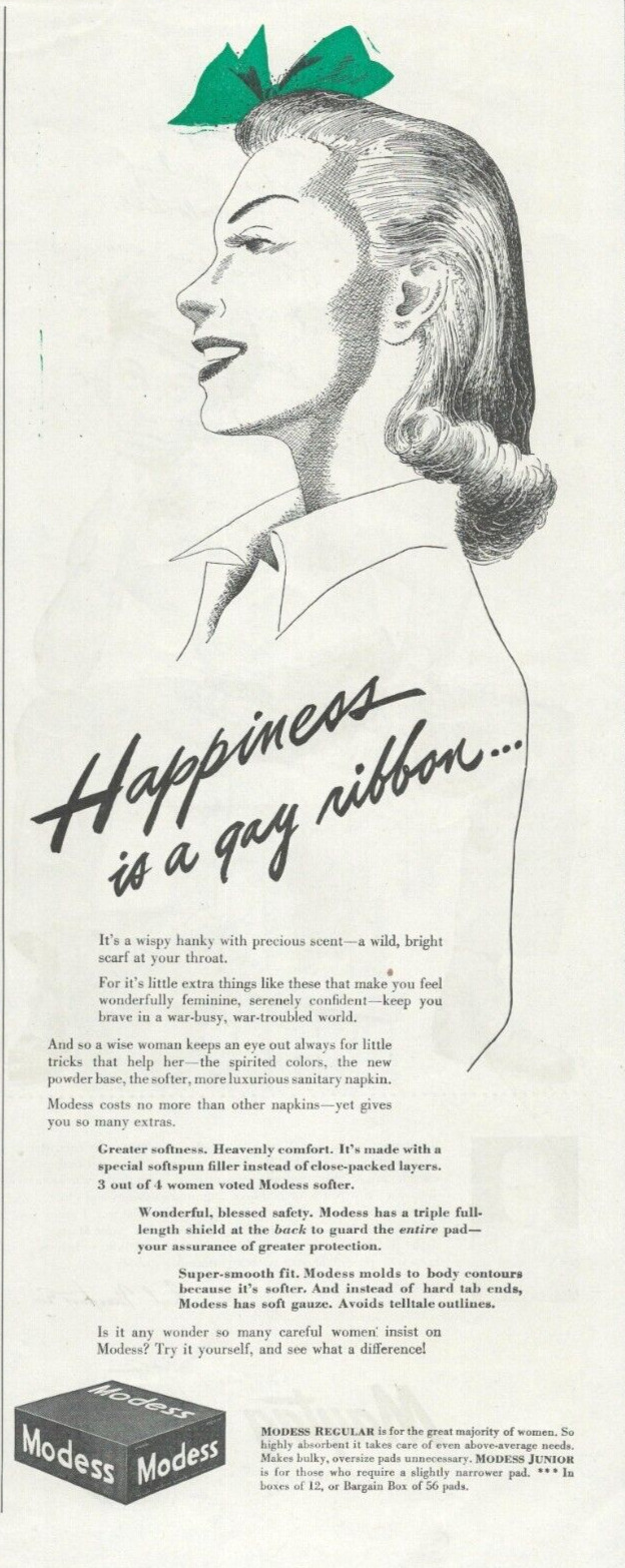 1943 WWII MODESS feminine napkins PRINT AD ladies hygiene women