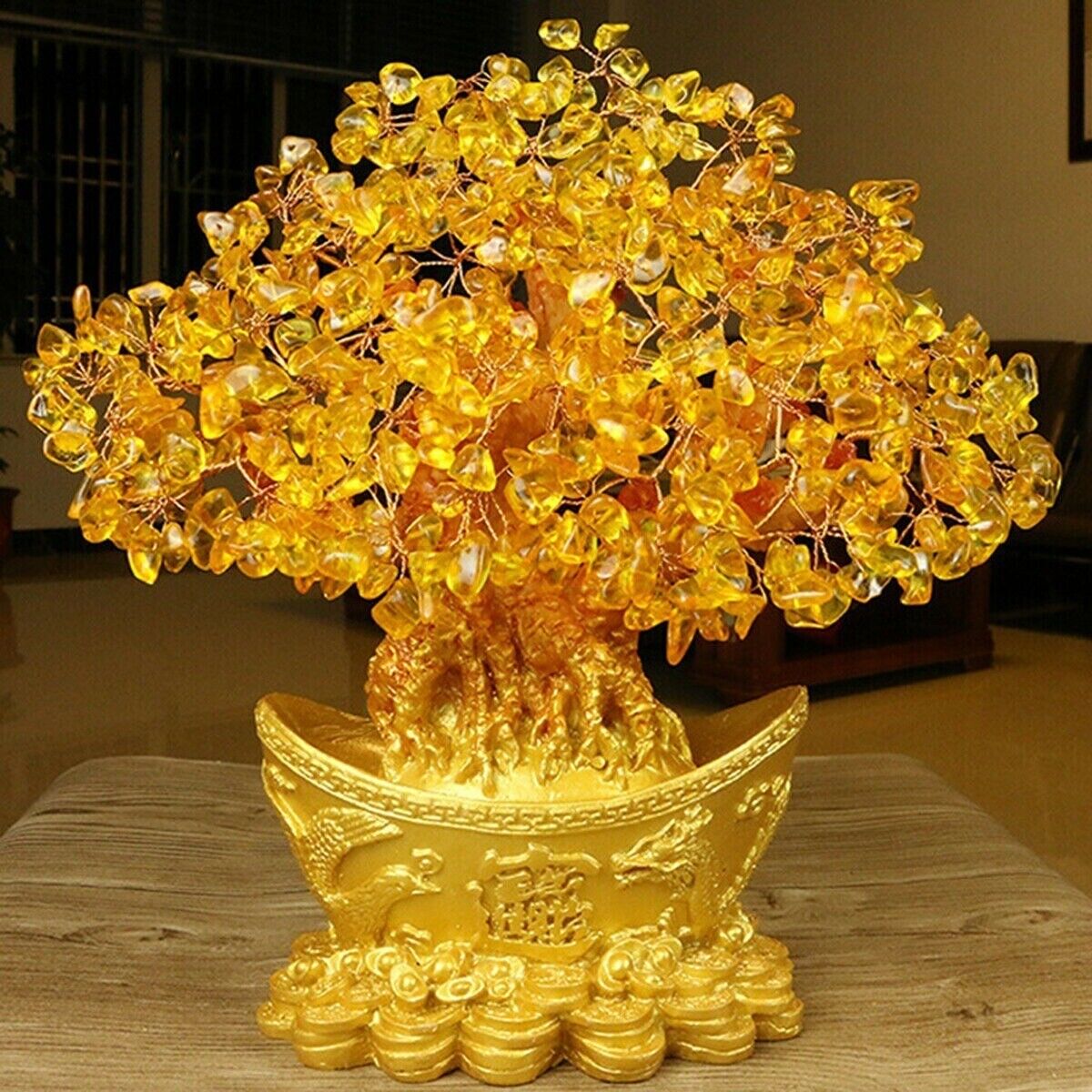 Feng Shui Money Wealth Tree Yellow Citrine Crystal Gem Spiritual Lucky HomeDecor