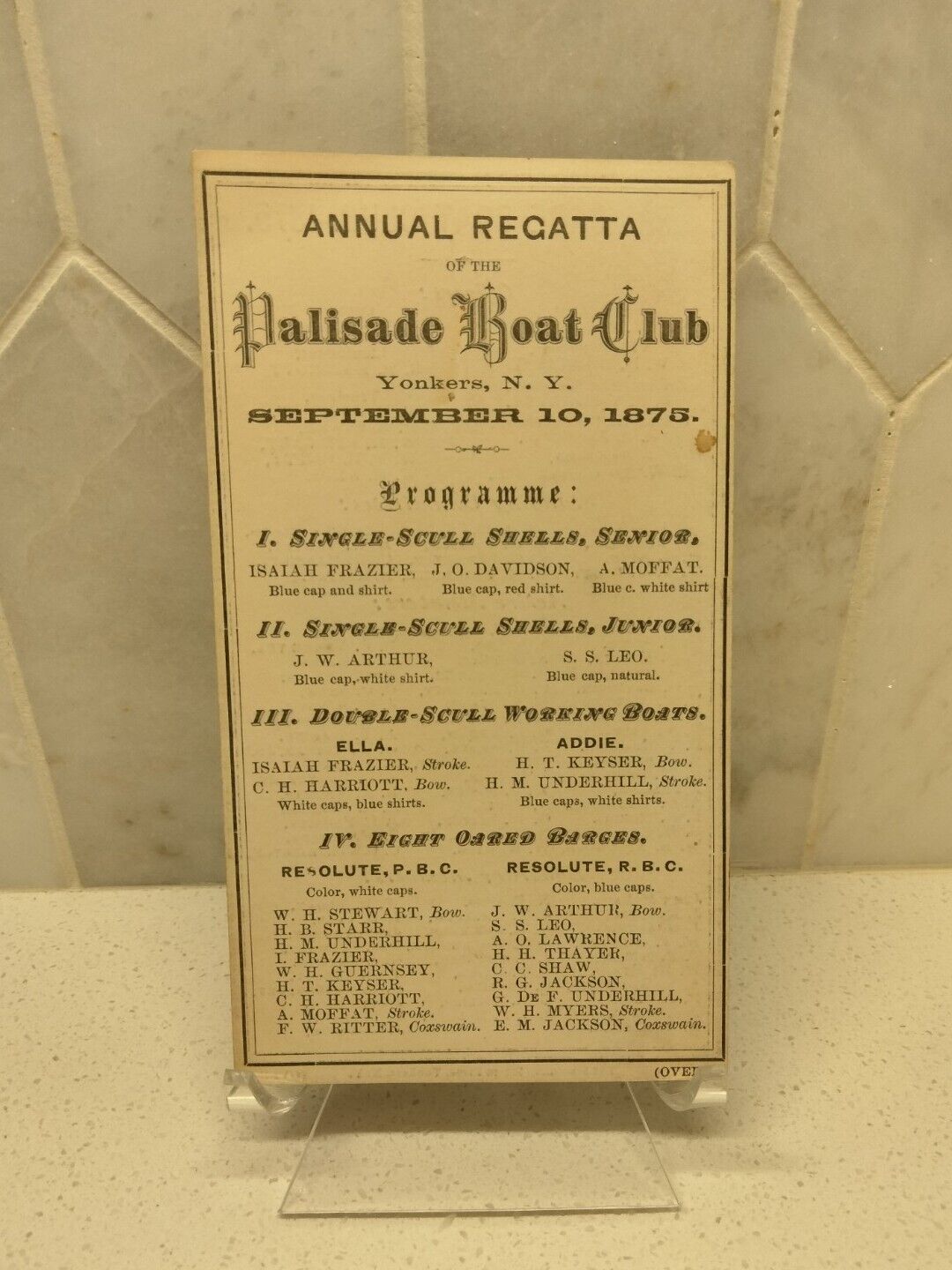 Antique 1875 ANNUAL REGATTA PALISADE BOAT CLUB YONKERS,  NY  Program- RARE