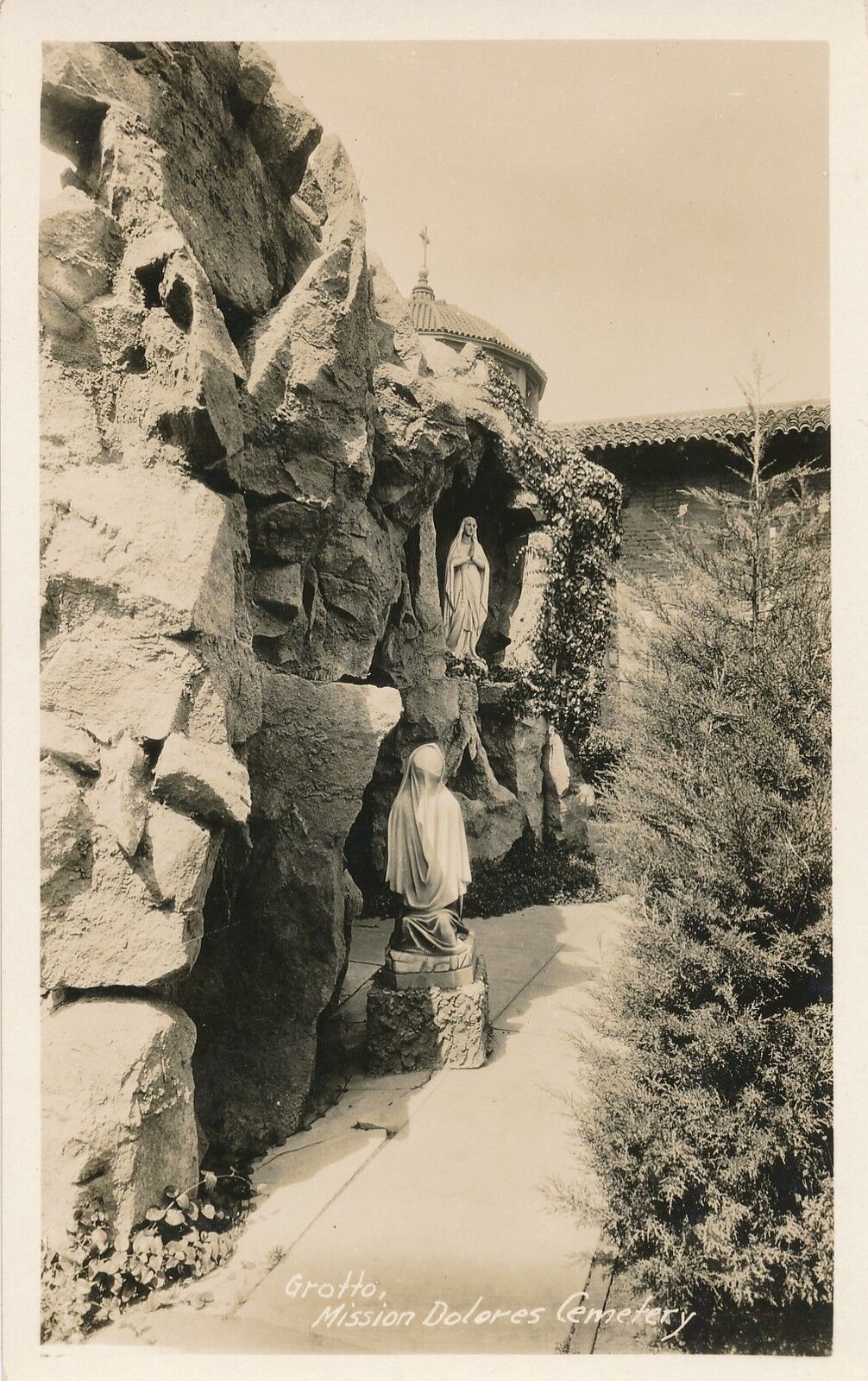 SAN FRANCISCO CA – Mission Dolores Cemetery Grotto Real Photo Postcard rppc