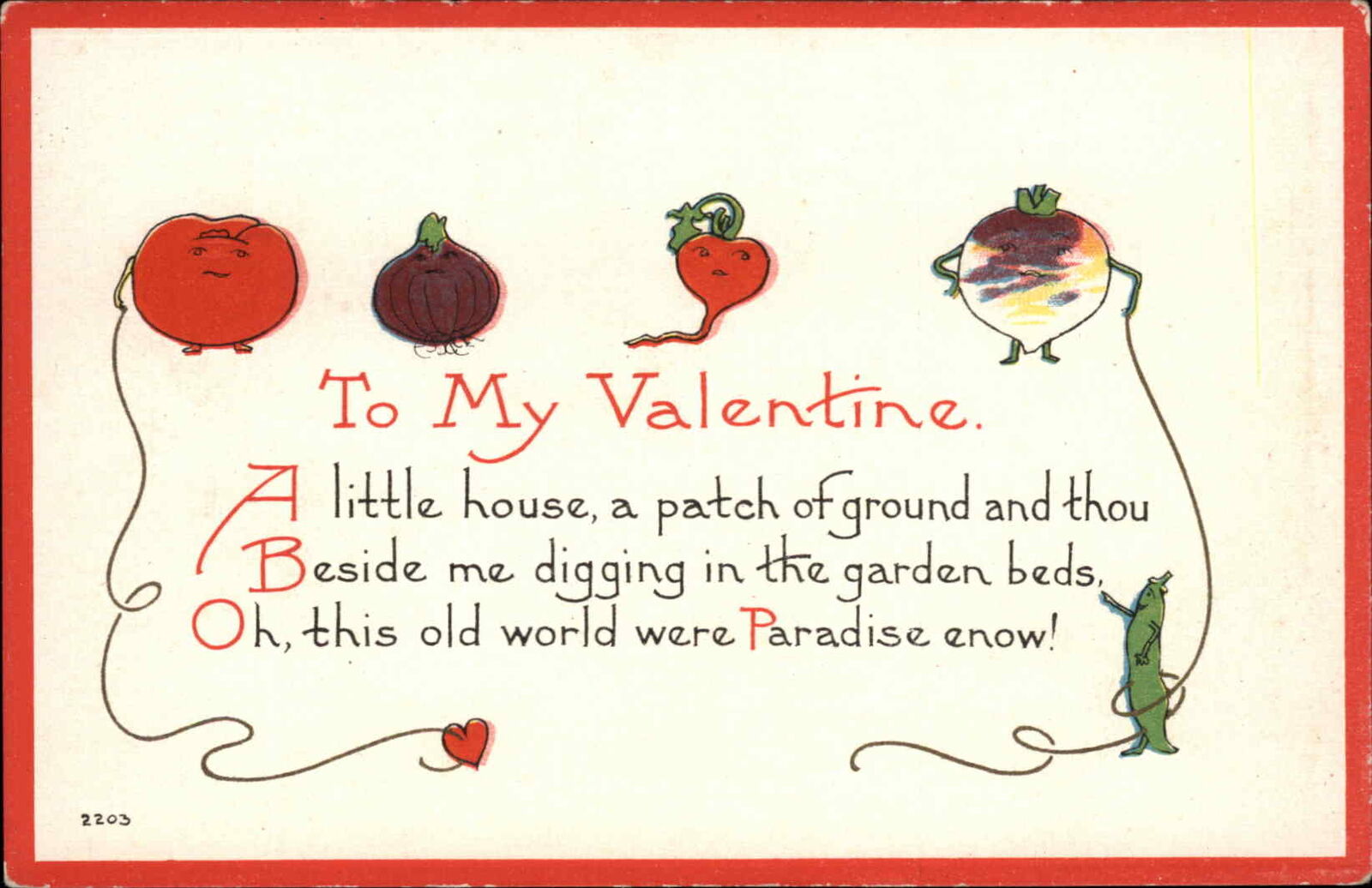 Valentine Fantasy Vegetable Head People c1910 Vintage Postcard