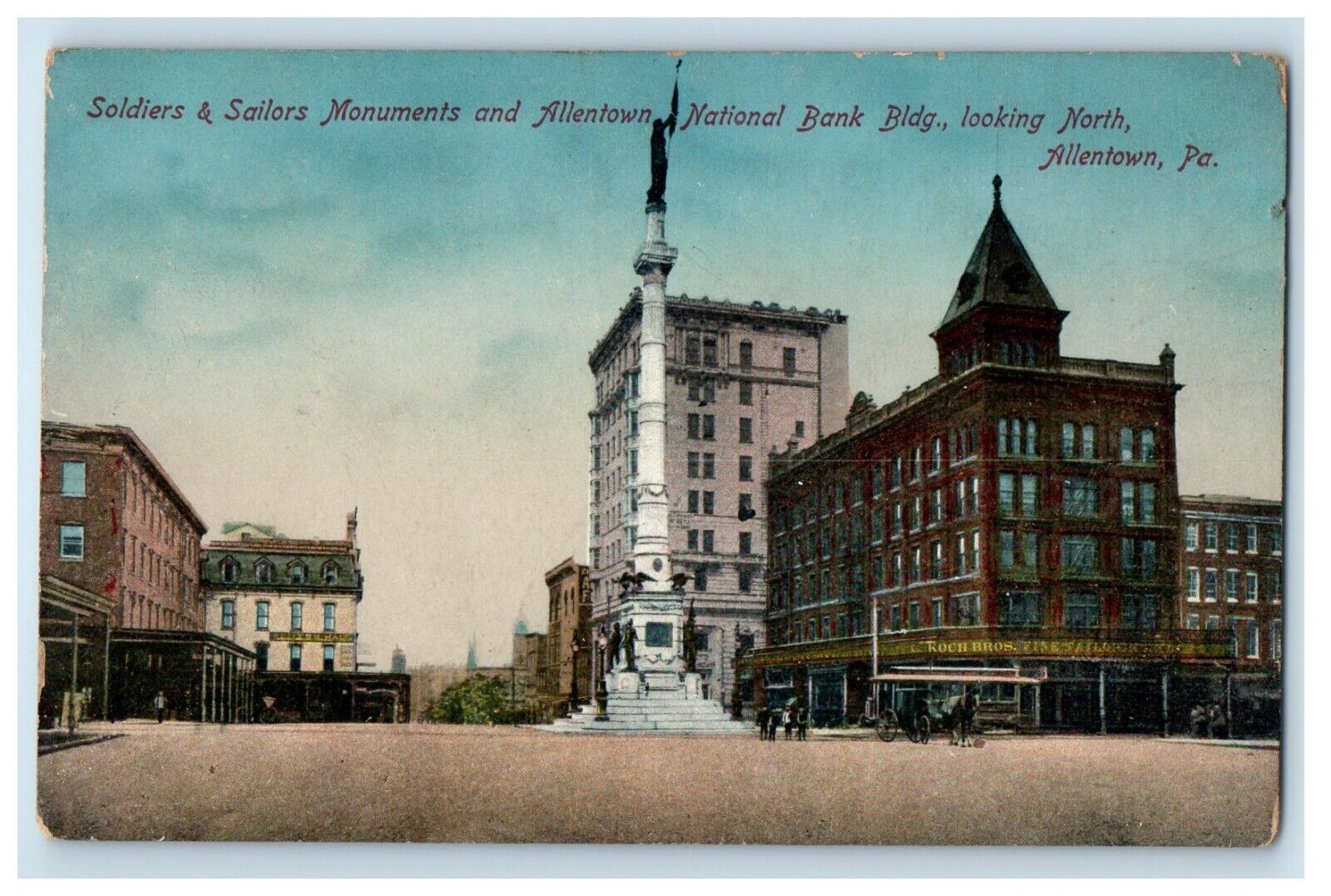 c1910's Soldiers & Sailors Monuments Allentown National Bank Bldg. PA Postcard
