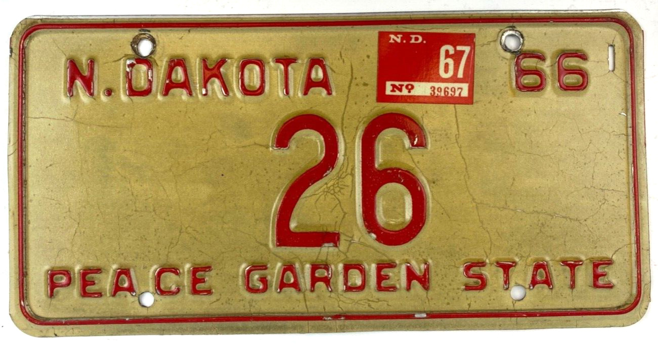 North Dakota 1967 Old License Plate Garage #26 Man Cave Wall Decor Collector