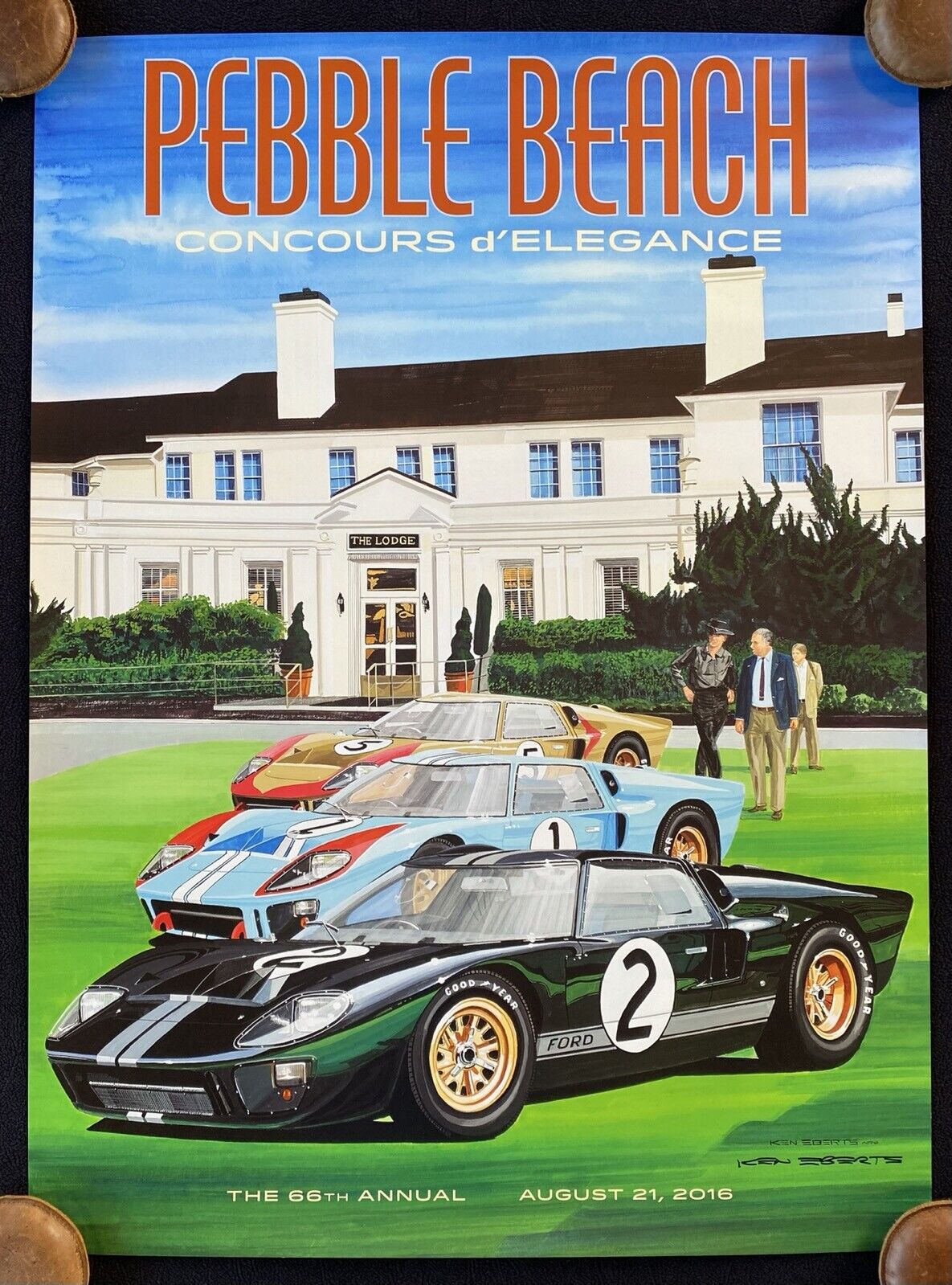 SIGNED 2016 Pebble Beach Concours Poster Print FORD GT40 1966 LE MANS Eberts