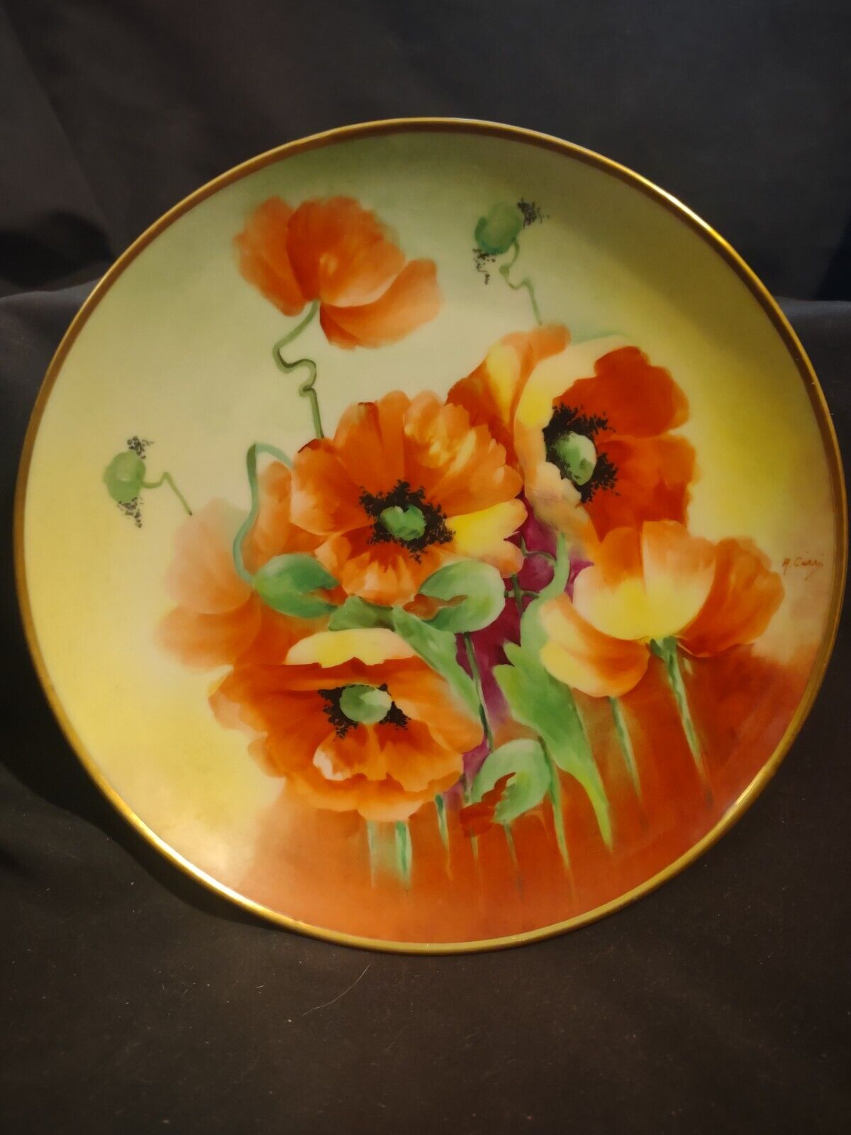 Antique Richard Ginori Hand Painted Poppies Floral Signed Collectors Plate 8 ¾”