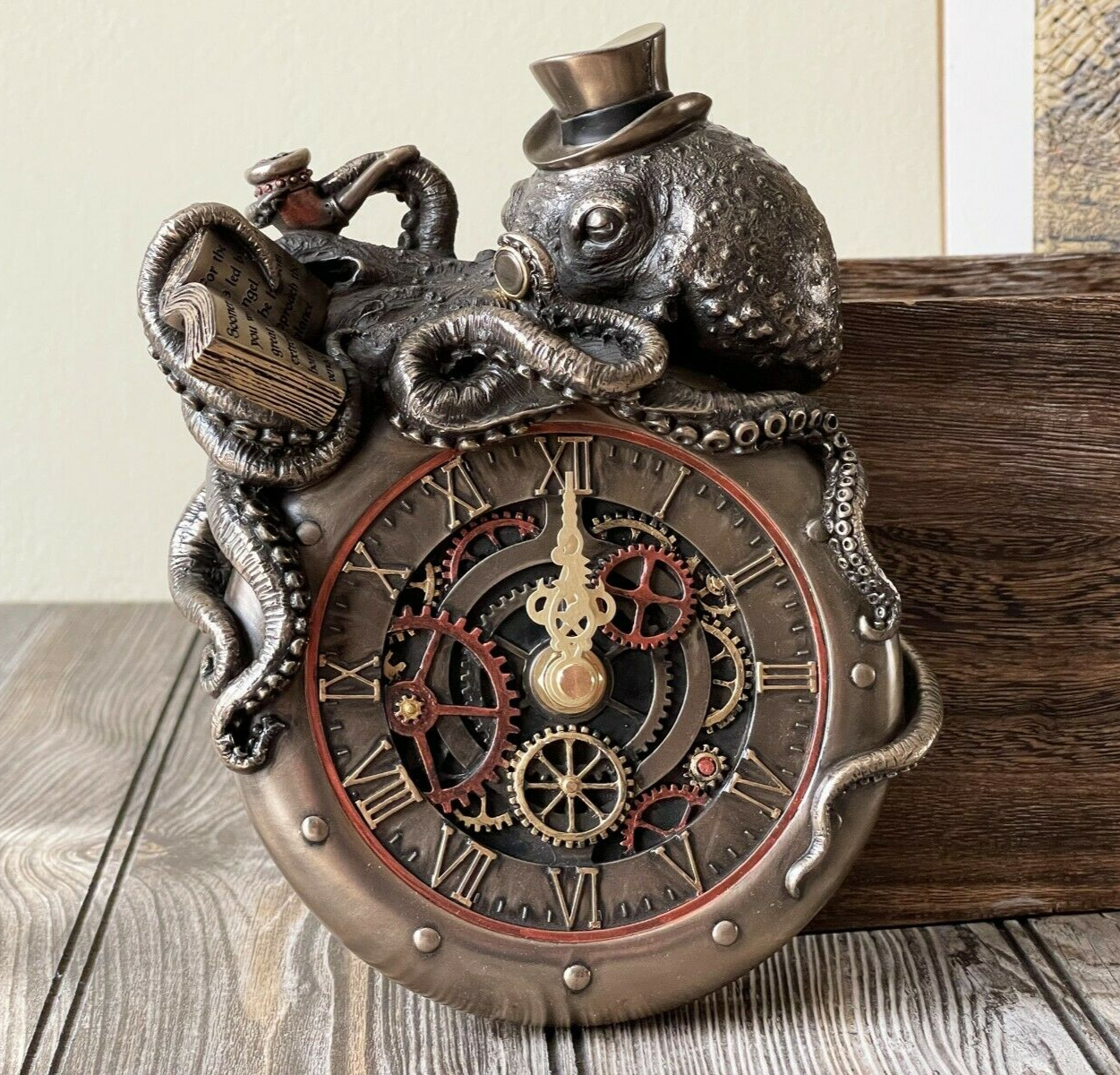 Handmade Steampunk Asymmetrical Nostradamus Octopus Figurine Abstract Wall Clock