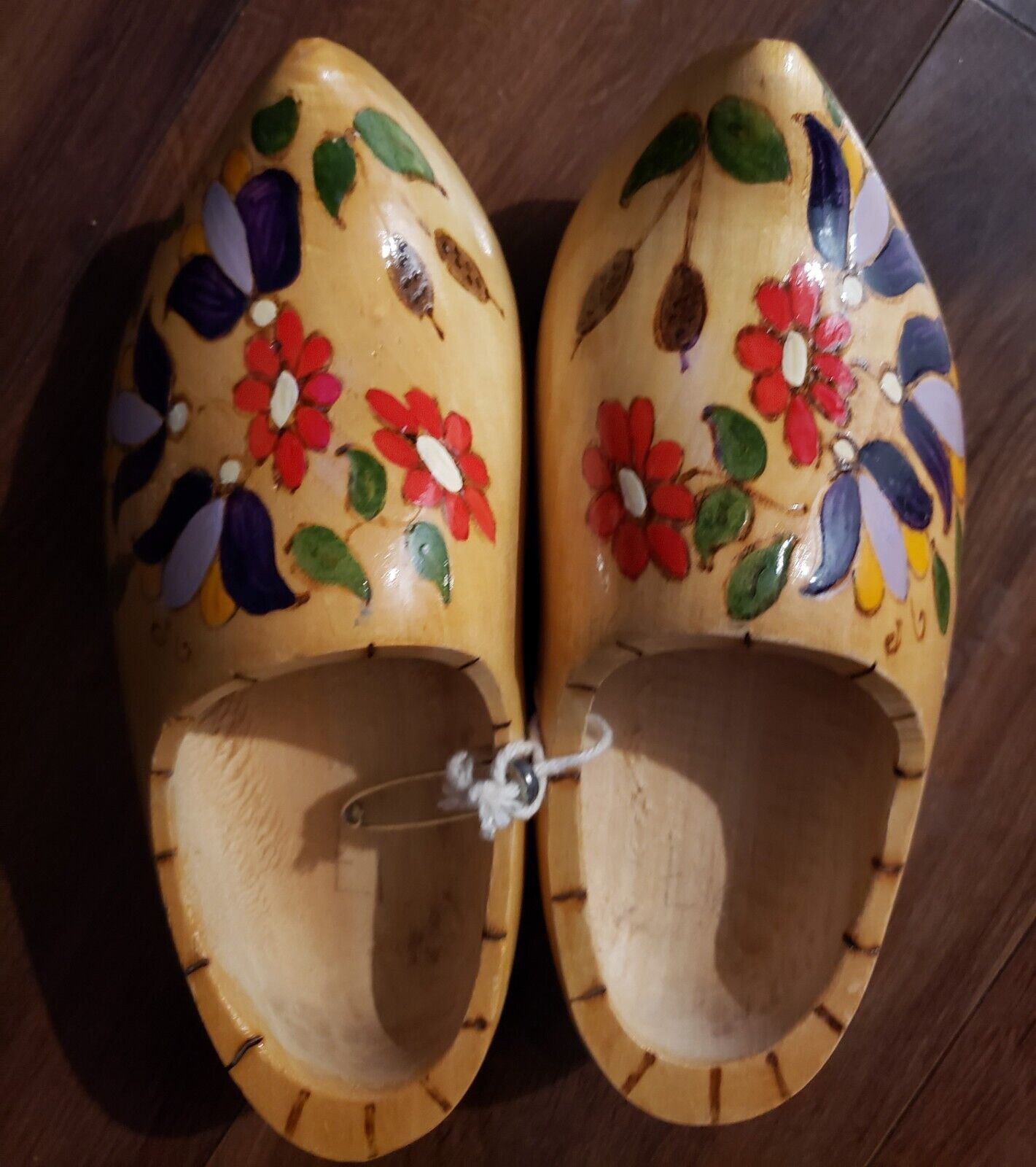 VTG  Hand Painted Wooden Shoes From Holland Florals 