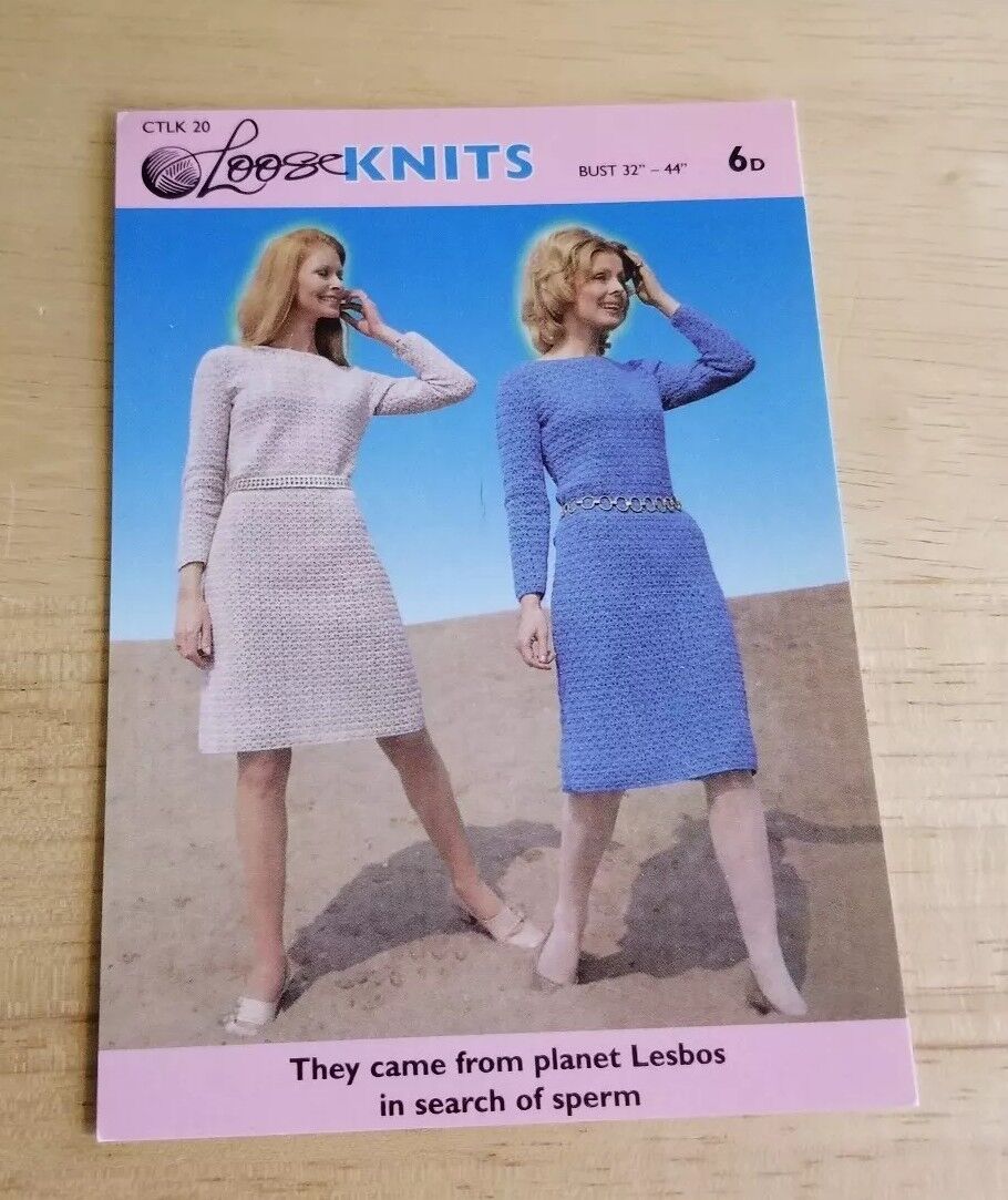 Vintage Postcard Loose Knits Planet Lesbo In Search Of Sperm Lesbian Cath Tate 