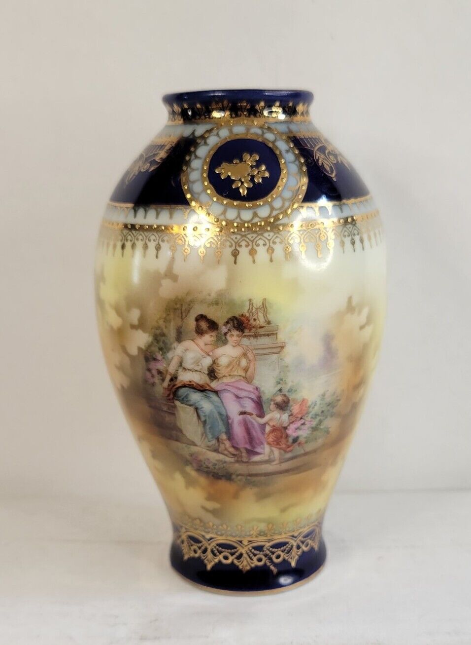 Royal Vienna Vase Portrait Vessel Austria 4.75 Inches Stamped Gold Painted 