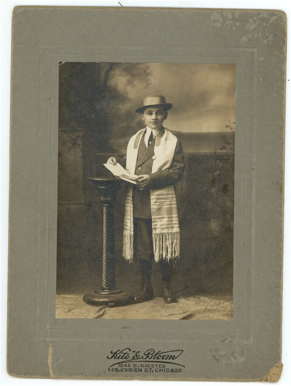CIRCA 1890'S Large Rare CABINET CARD Jewish Boy Bar Mitzvah Kite & Bloom Chicago