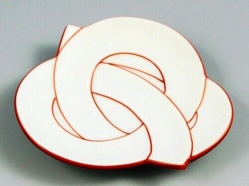Arita yaki Porcelain Japnaese Small Sarving plate Red Line Sen Musubi JP