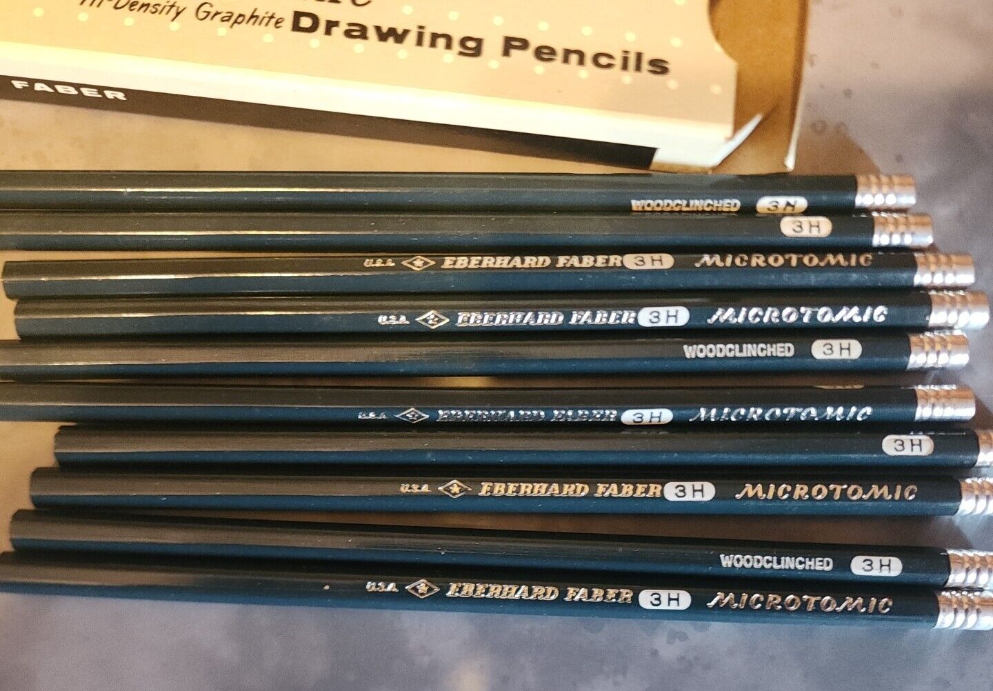 Vintage Eberhard Faber Microtomic 600 3H Drawing Pencils - Set of 10 with Box