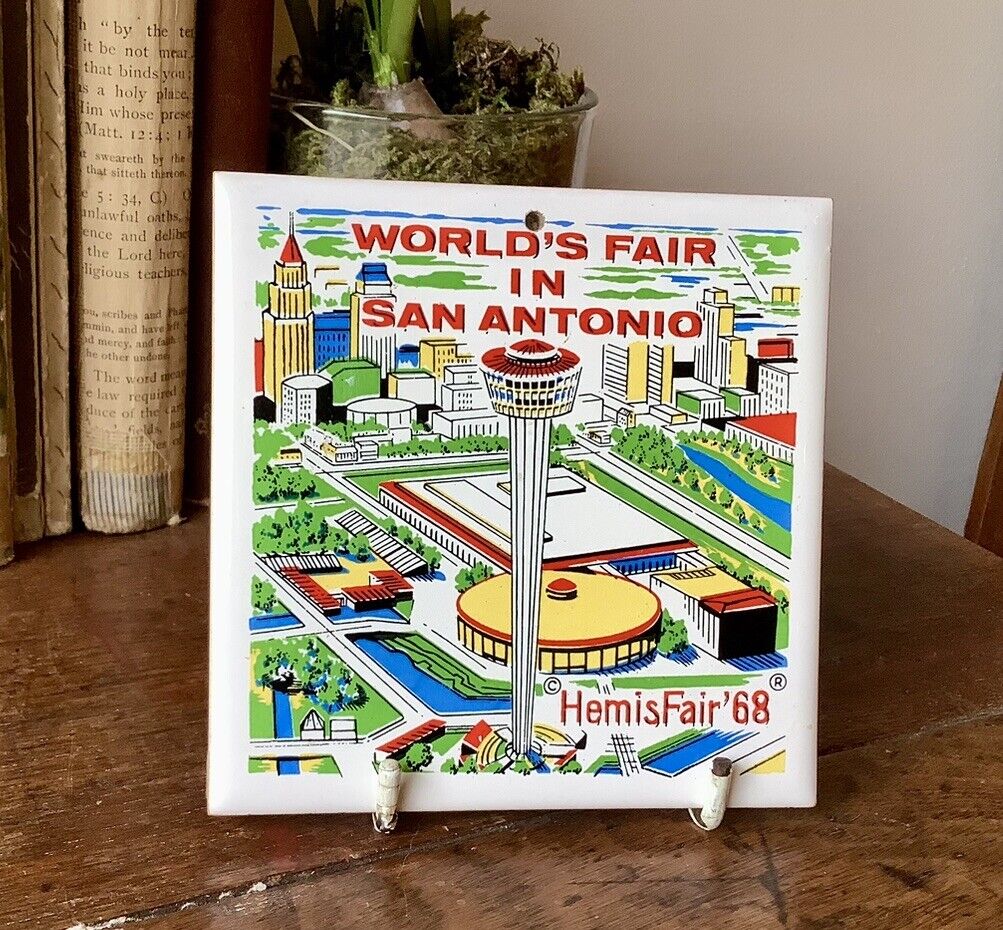 Vintage 1968 San Antonio World’s Fair HemisFair Trivet/Decorative Tile 4.25” 