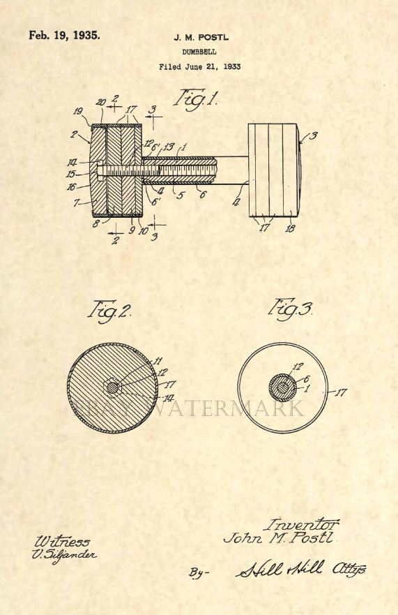 Official Dumbbell Patent Art Print - Fitness Gym Vintage Antique Trainer - 119