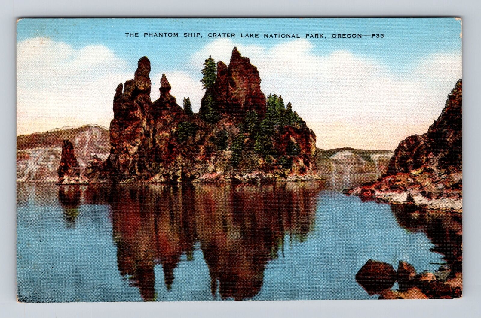 Crater Lake Nat'l Park OR-Oregon, Phantom Ship Rock Formation, Vintage Postcard