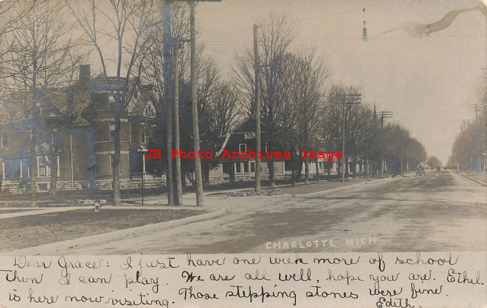 MI, Charlotte, Michigan, RPPC, Street Scene, Homes, 1906 PM, Photo