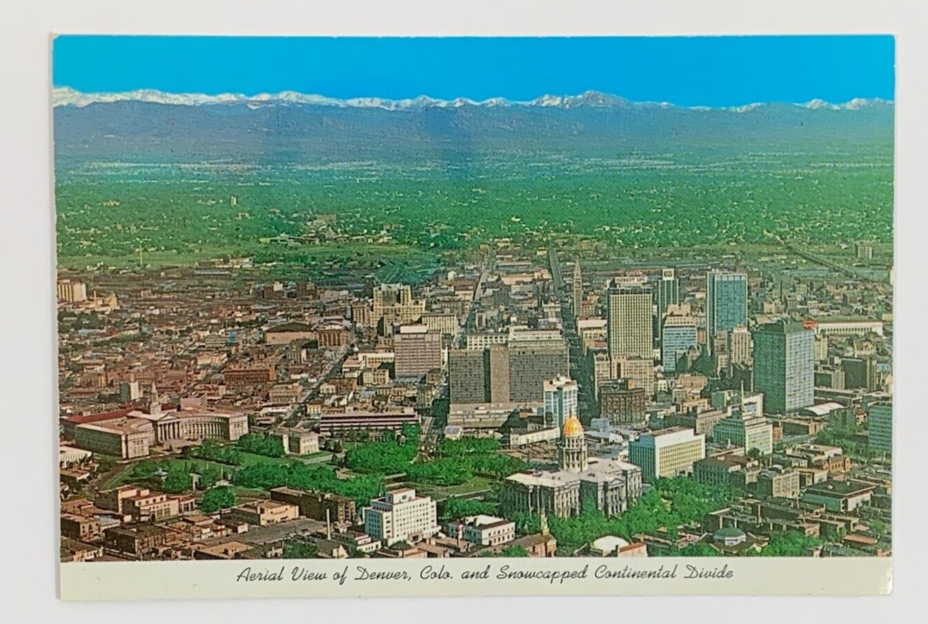 Aerial View of Denver Colorado and Snowcapped Continental Divide Postcard