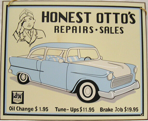 Honest Otto\'s Repairs Sales and Service  Car Mechanic Vintage Metal Sign