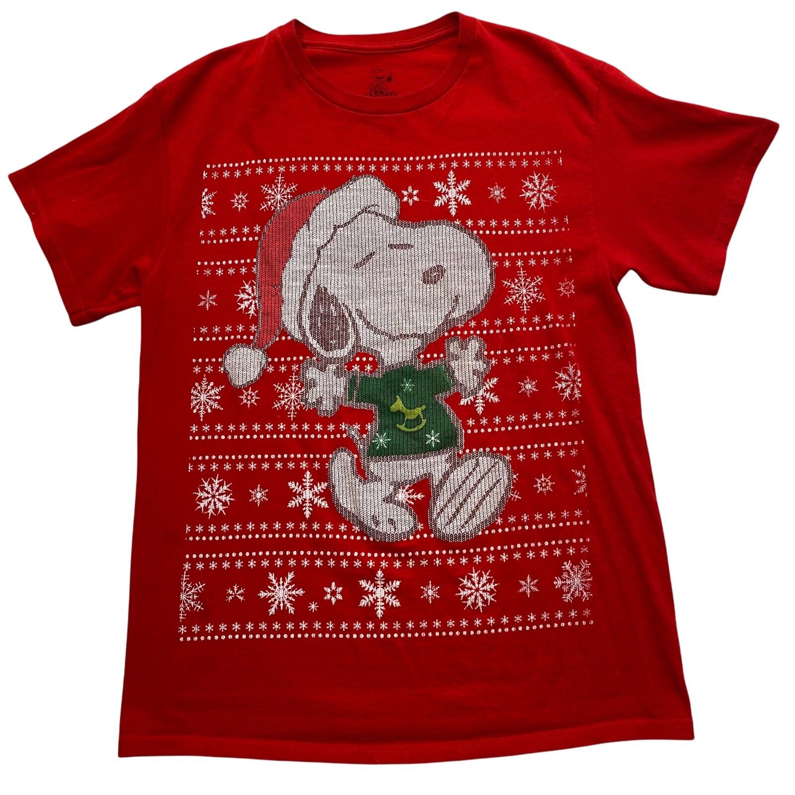 Peanuts Snoopy Christmas Red Graphic Print T-Shirt SS Mens Medium