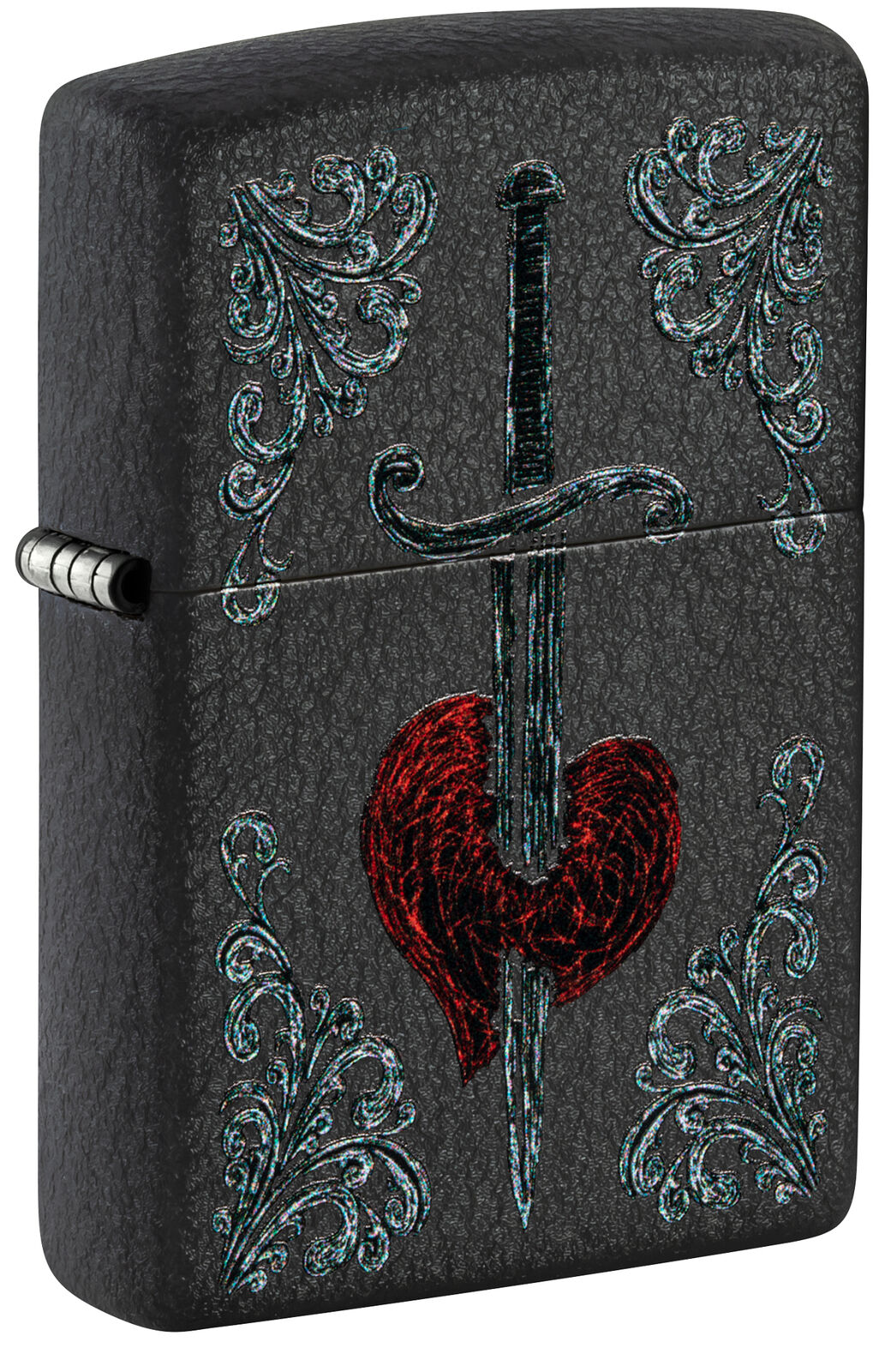 Zippo Heart Dagger Tattoo Design Black Crackle Windproof Lighter, 48617