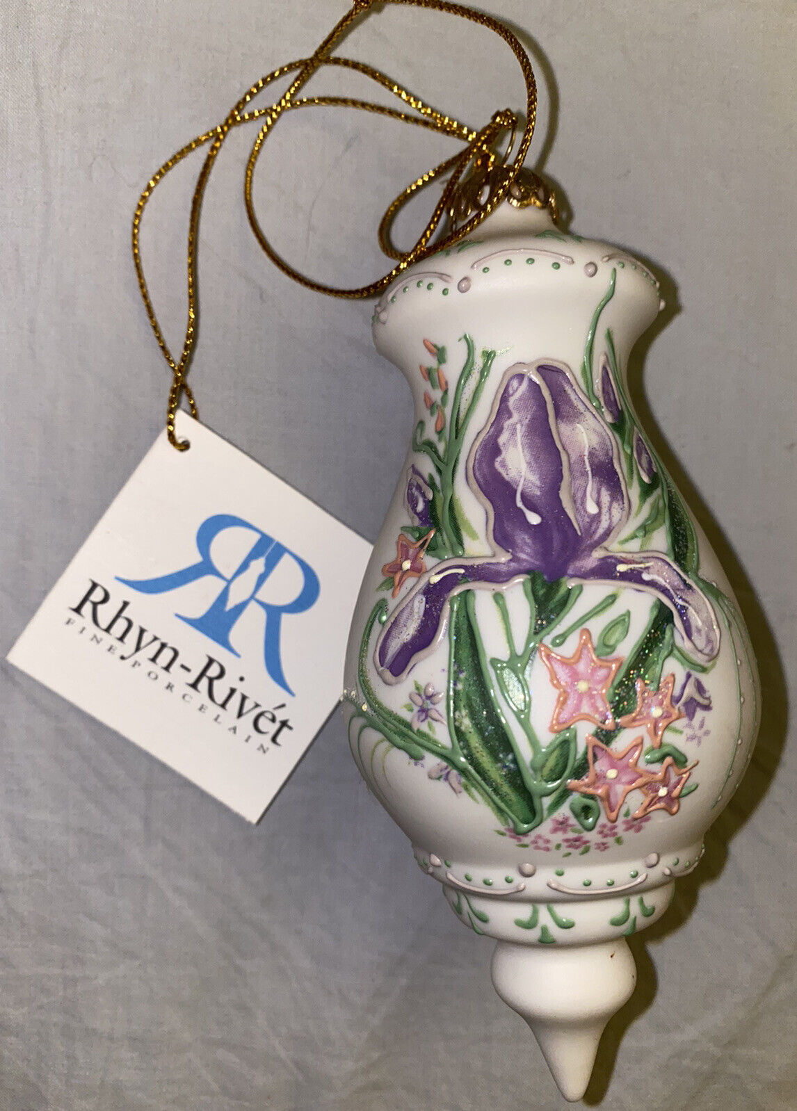 Rhyn-Rivet Fine porcelain Bisque 2000 hand painted Ornament Lilacs