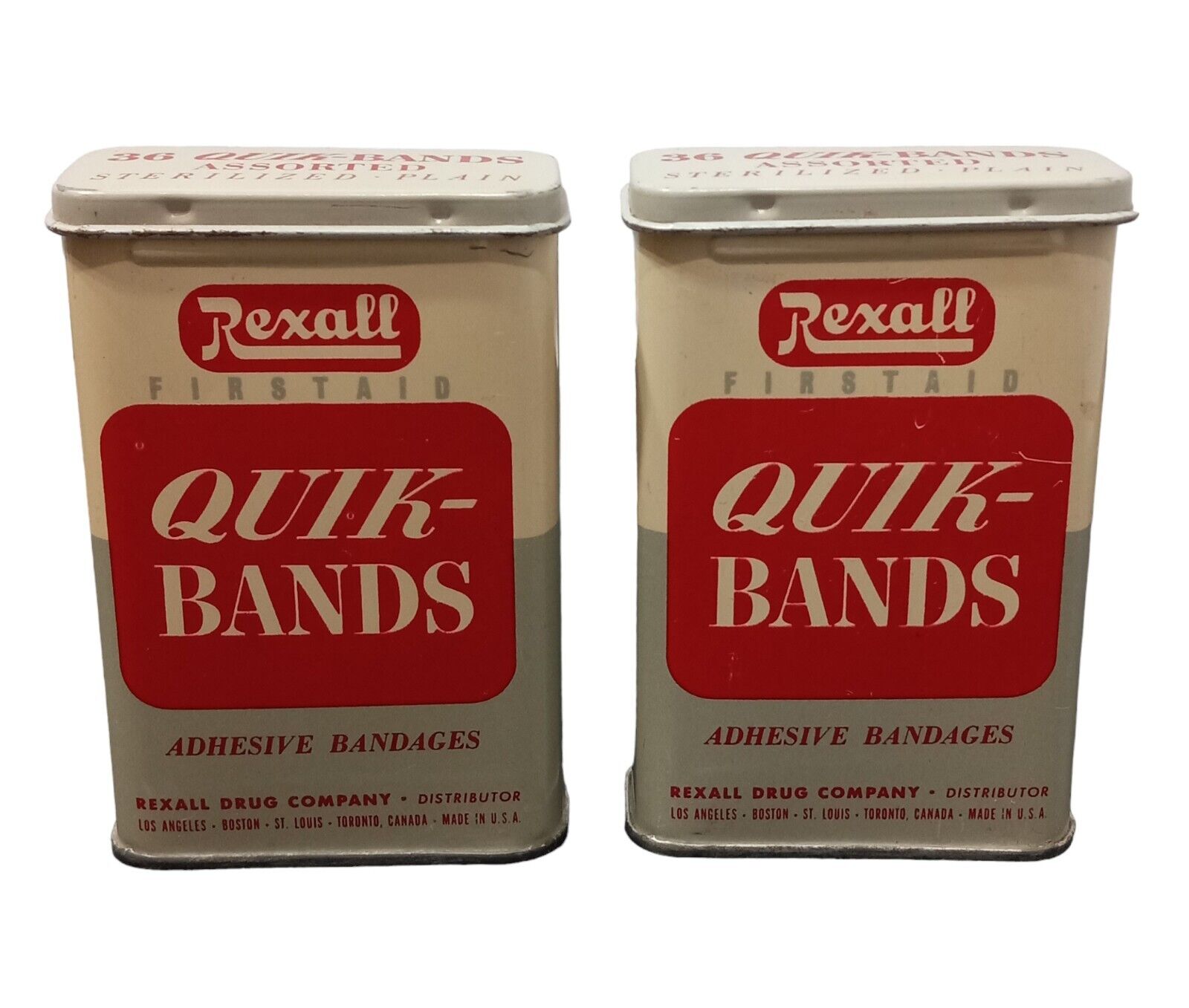 Vintage Rexall Drug Co Quik-Bands Adhesive Bandages Empty Tins Lot Of 2