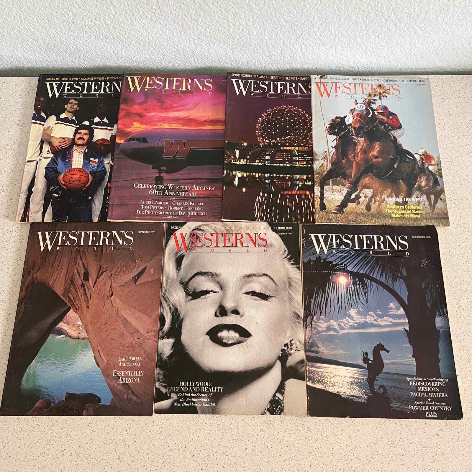 Lot of 7 Vintage 1986 Western Airlines Western\'s World Employee Magazines