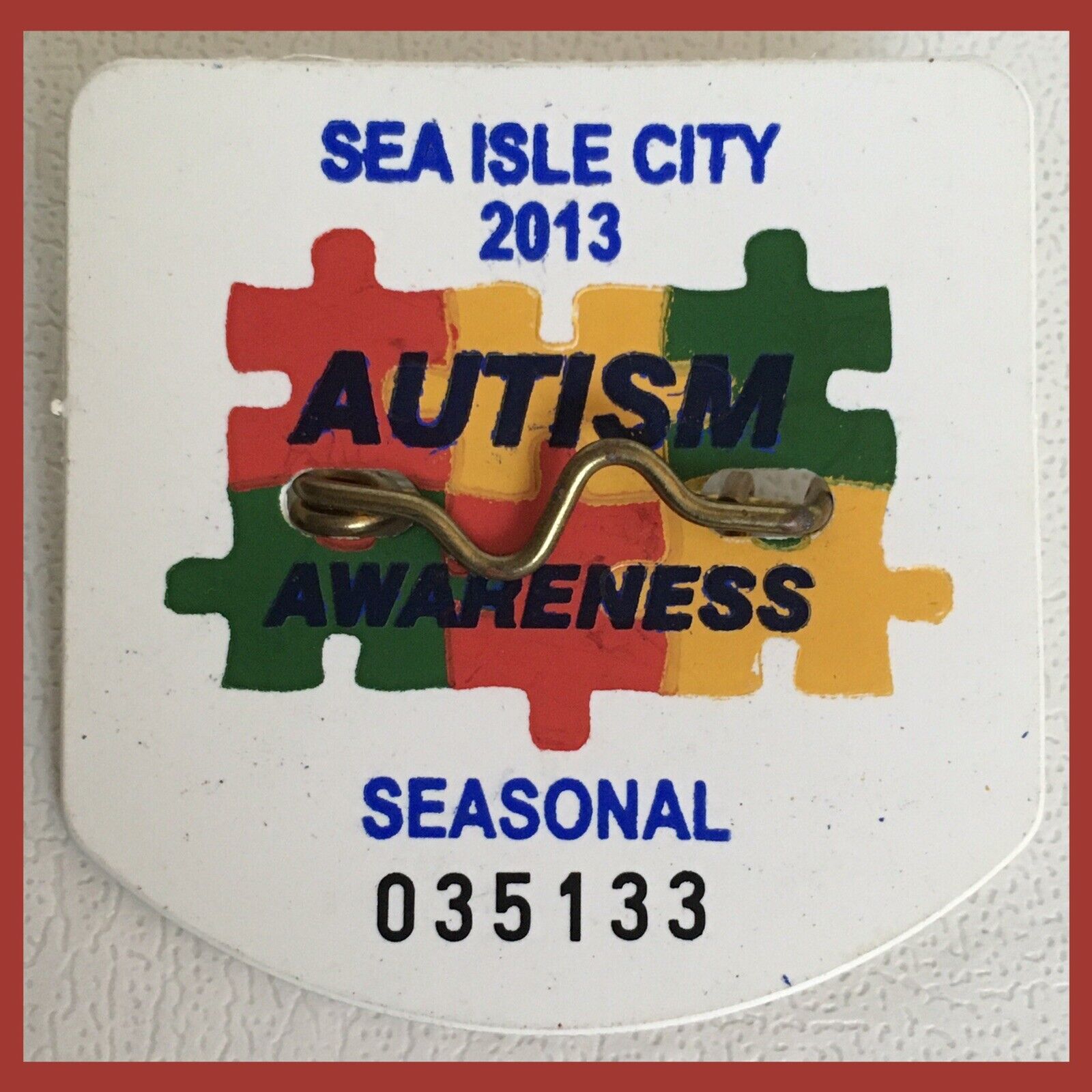 SEA ISLE CITY BEACH TAG - 2013 - Autism Awareness Puzzle Pieces    (133)